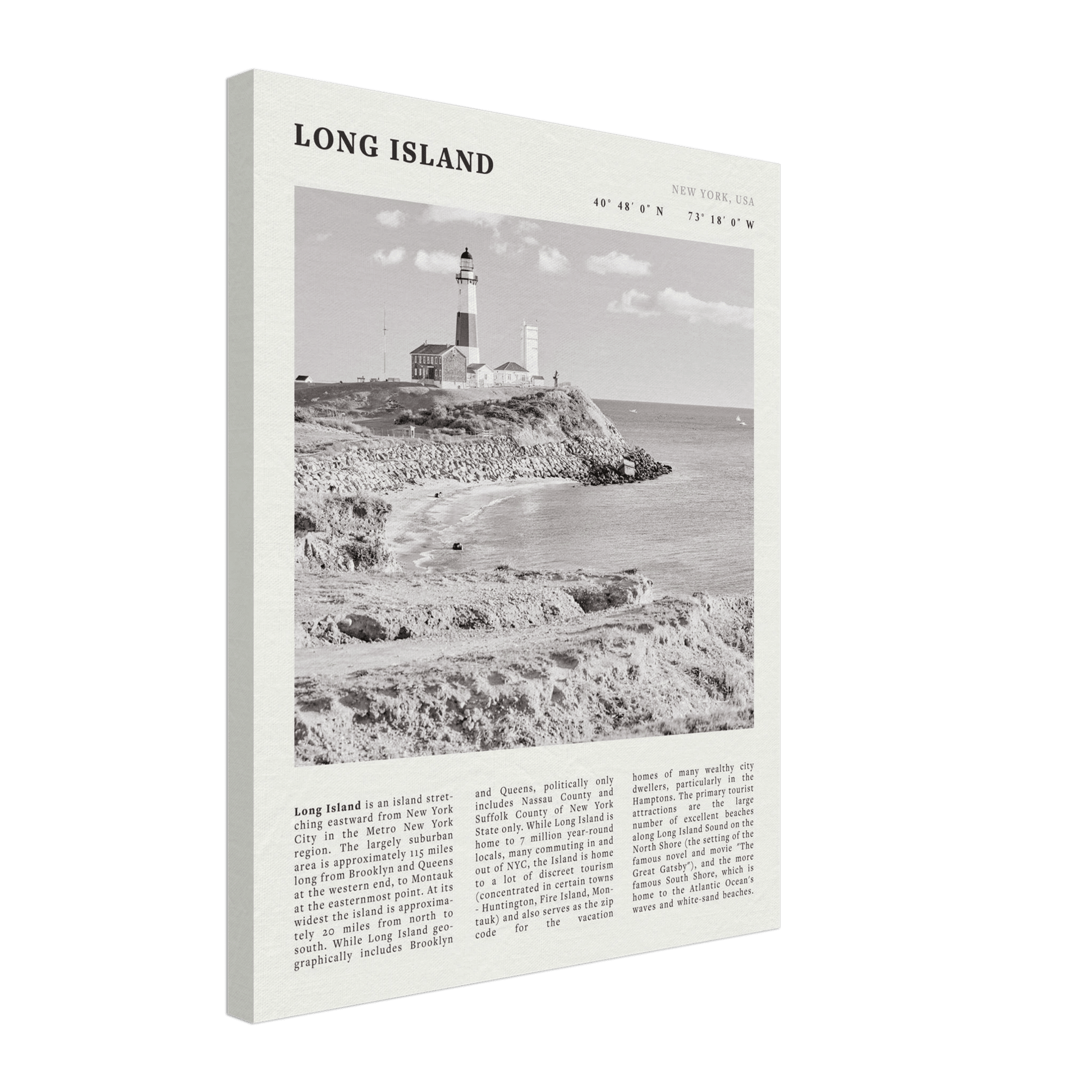 Long Island Poster | Black & White Montauk Lighthouse Wall Art | New York Print - Evergreen Posters