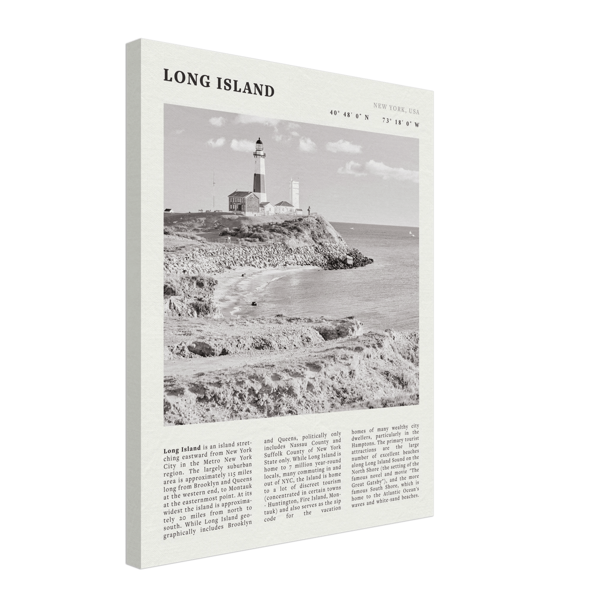 Long Island Poster | Black & White Montauk Lighthouse Wall Art | New York Print - Evergreen Posters