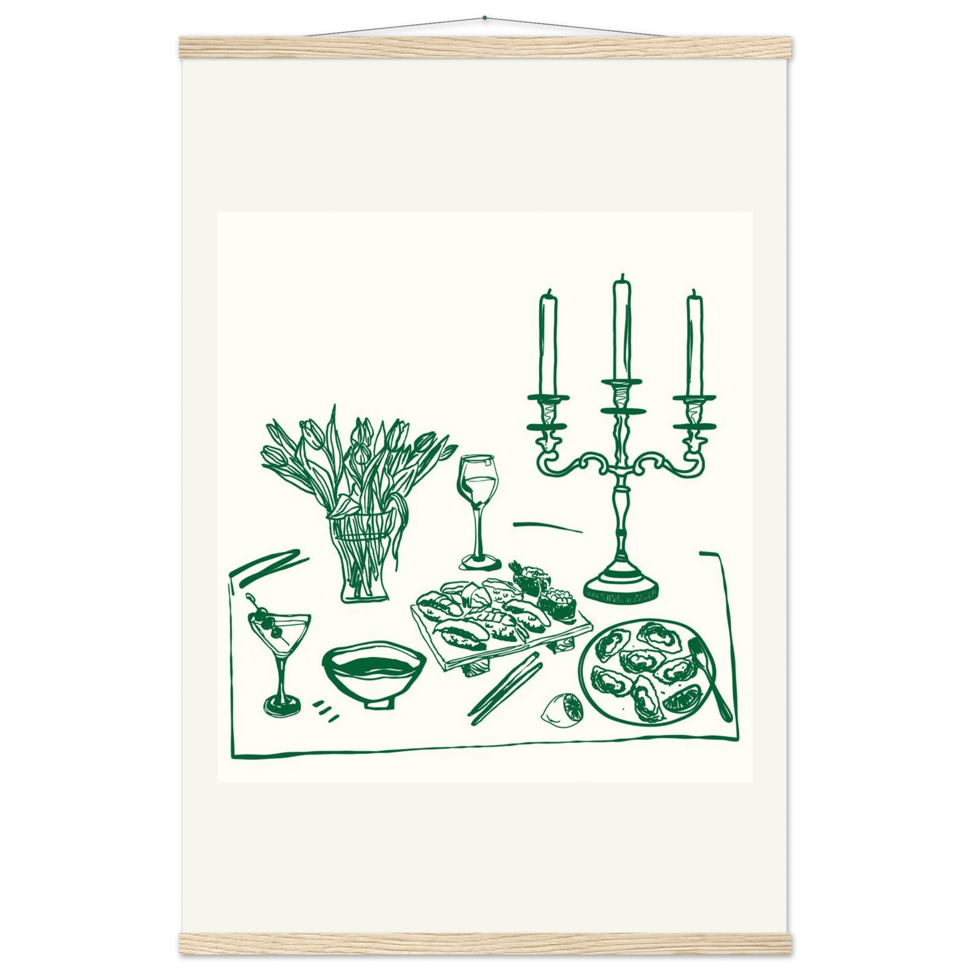 Fine Dining Table Print | Green Line Art Kitchen Wall Art | Elegant Dining Room Poster - Evergreen Posters