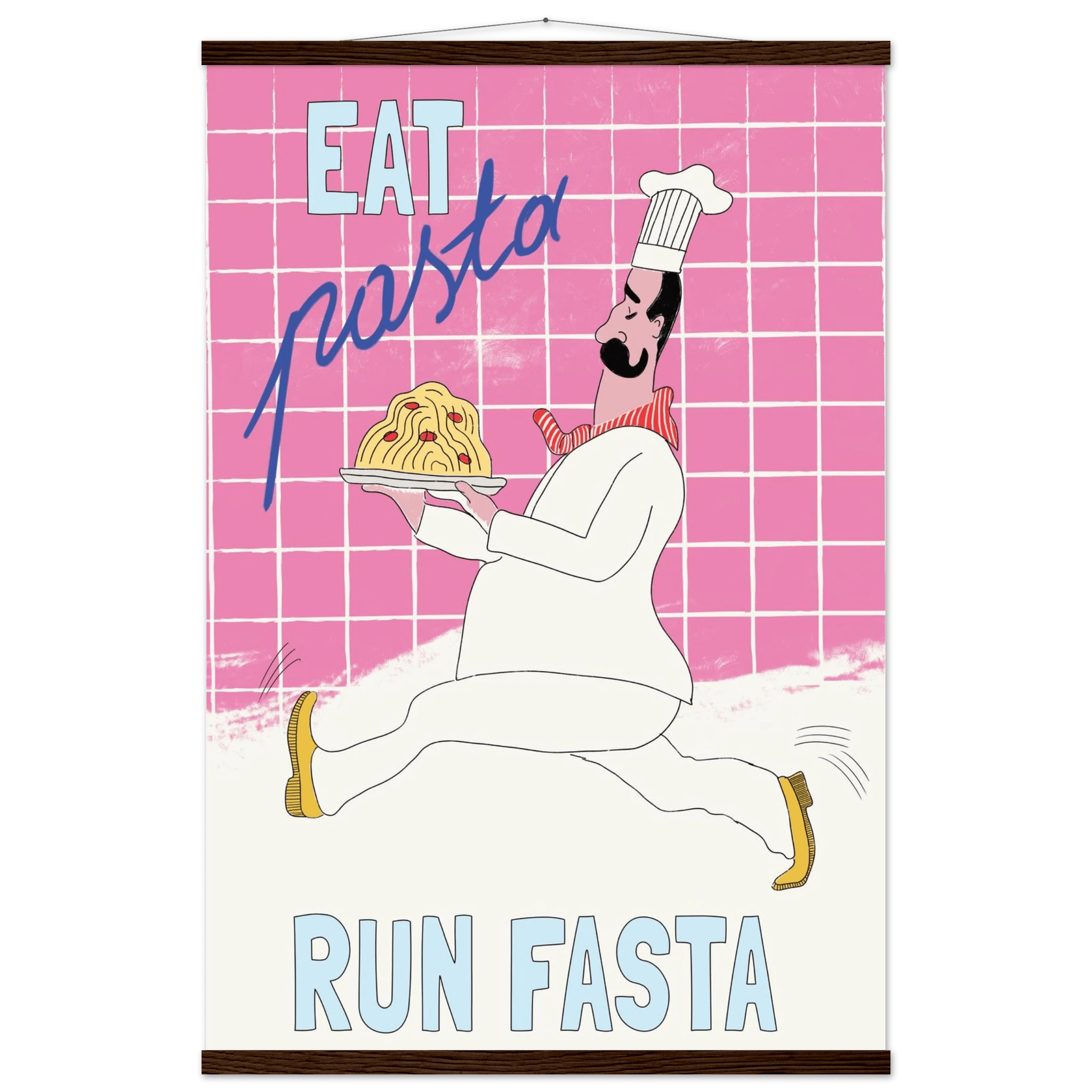 Eat Pasta Run Fasta Poster – Playful Kitchen Wall Art Print (Pink Edition) - Evergreen Posters