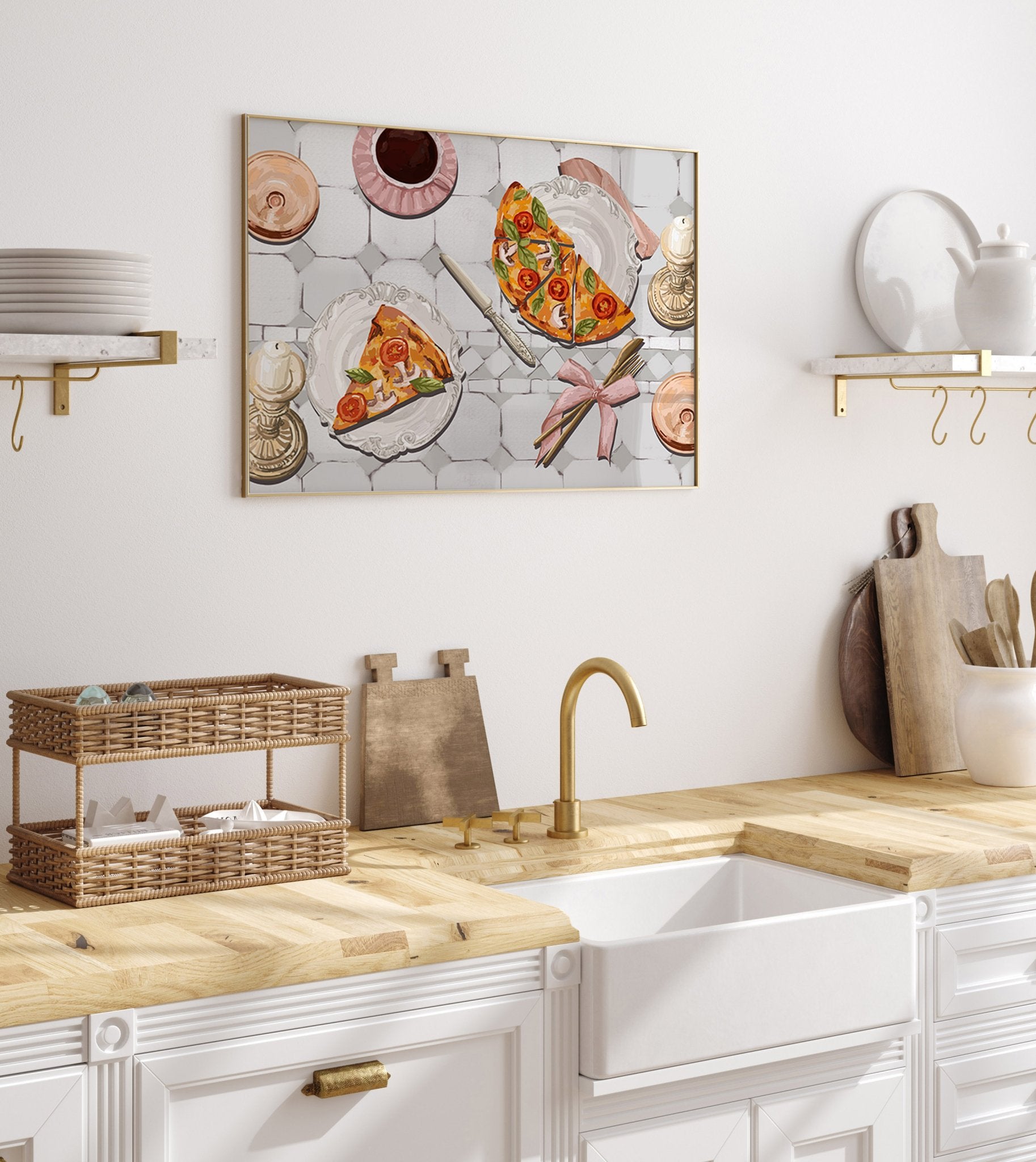 Pizza & Tea Kitchen Poster | Horizontal Food Wall Art | Italian Dining Room Print - Evergreen Posters