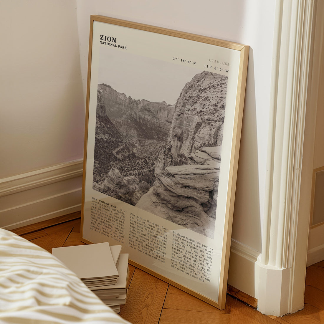 Zion National Park Poster | Black & White Utah Canyon Wall Art | USA Travel Print - Evergreen Posters
