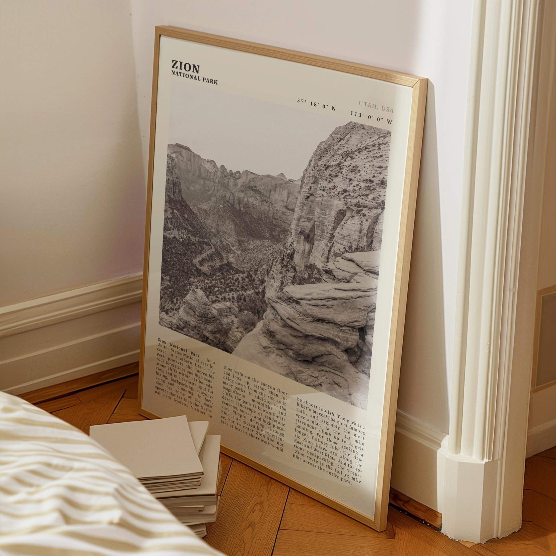 Zion National Park Poster | Black & White Utah Canyon Wall Art | USA Travel Print - Evergreen Posters