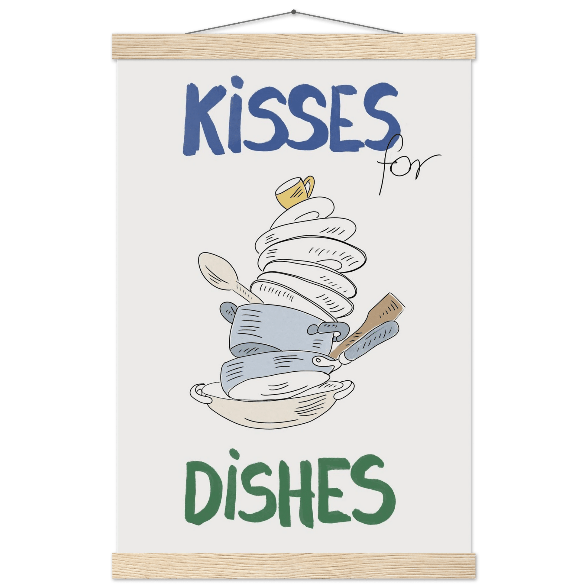 Kisses for Dishes Poster – Funny Kitchen Wall Art Print (Digital & Printed Options) - Evergreen Posters
