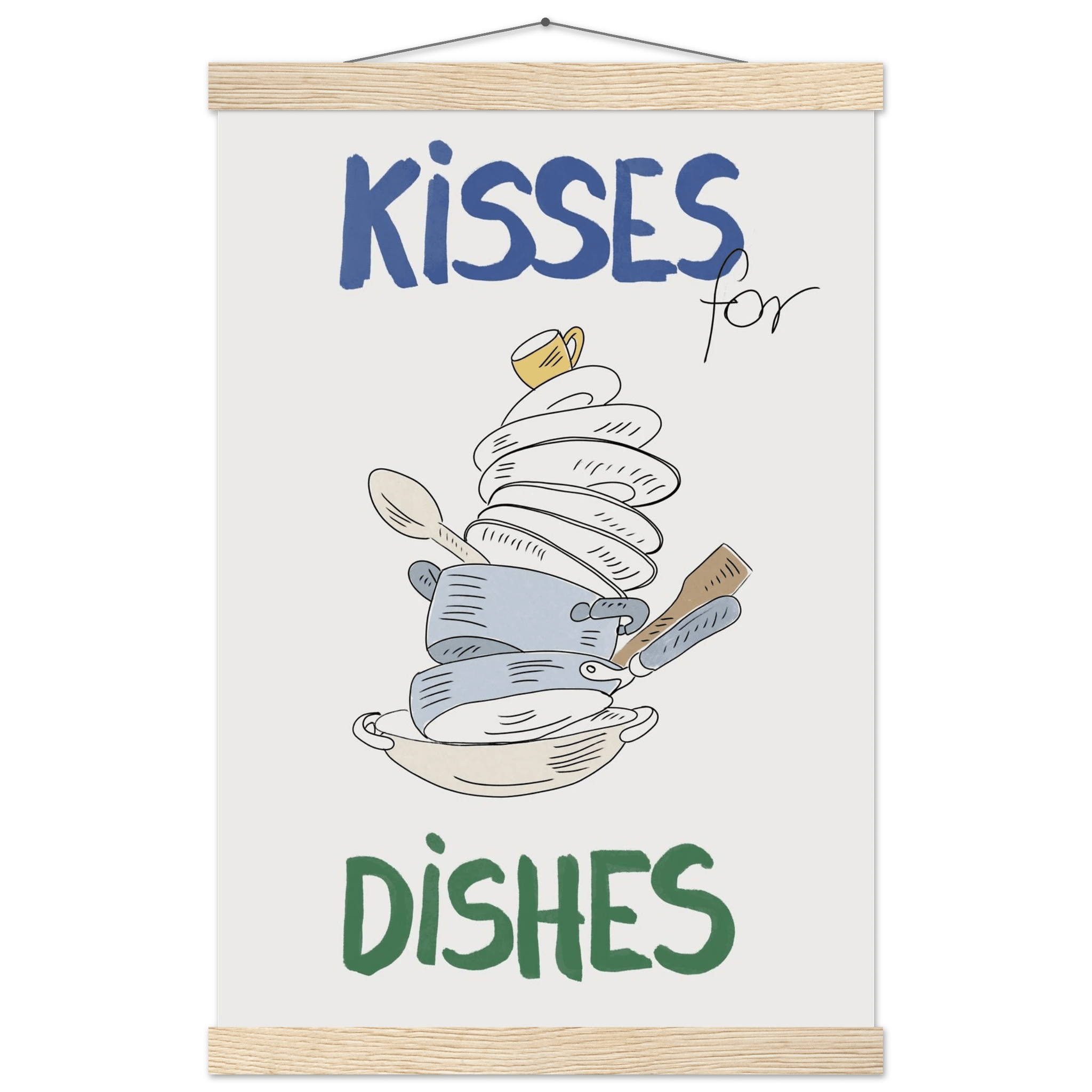 Kisses for Dishes Poster – Funny Kitchen Wall Art Print (Digital & Printed Options) - Evergreen Posters