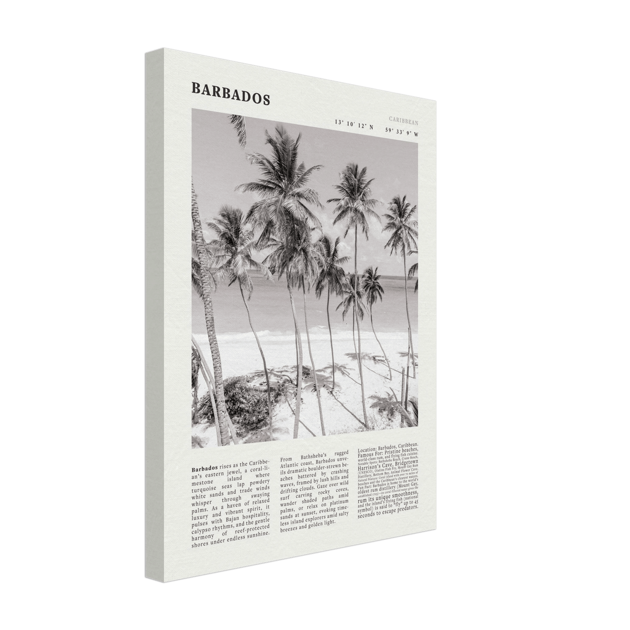 Barbados Poster Black and White – Vintage Caribbean Palm Beach Print (Digital & Printed Options) - Evergreen Posters