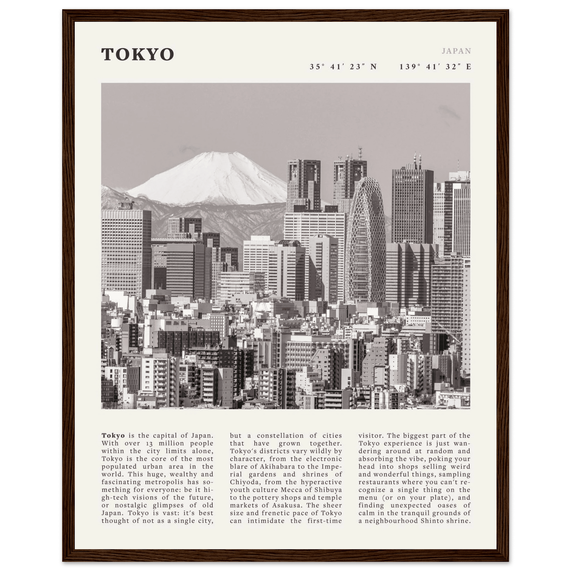 Tokyo Poster | Black & White Mount Fuji Skyline Wall Art | Japan Travel Print - Evergreen Posters