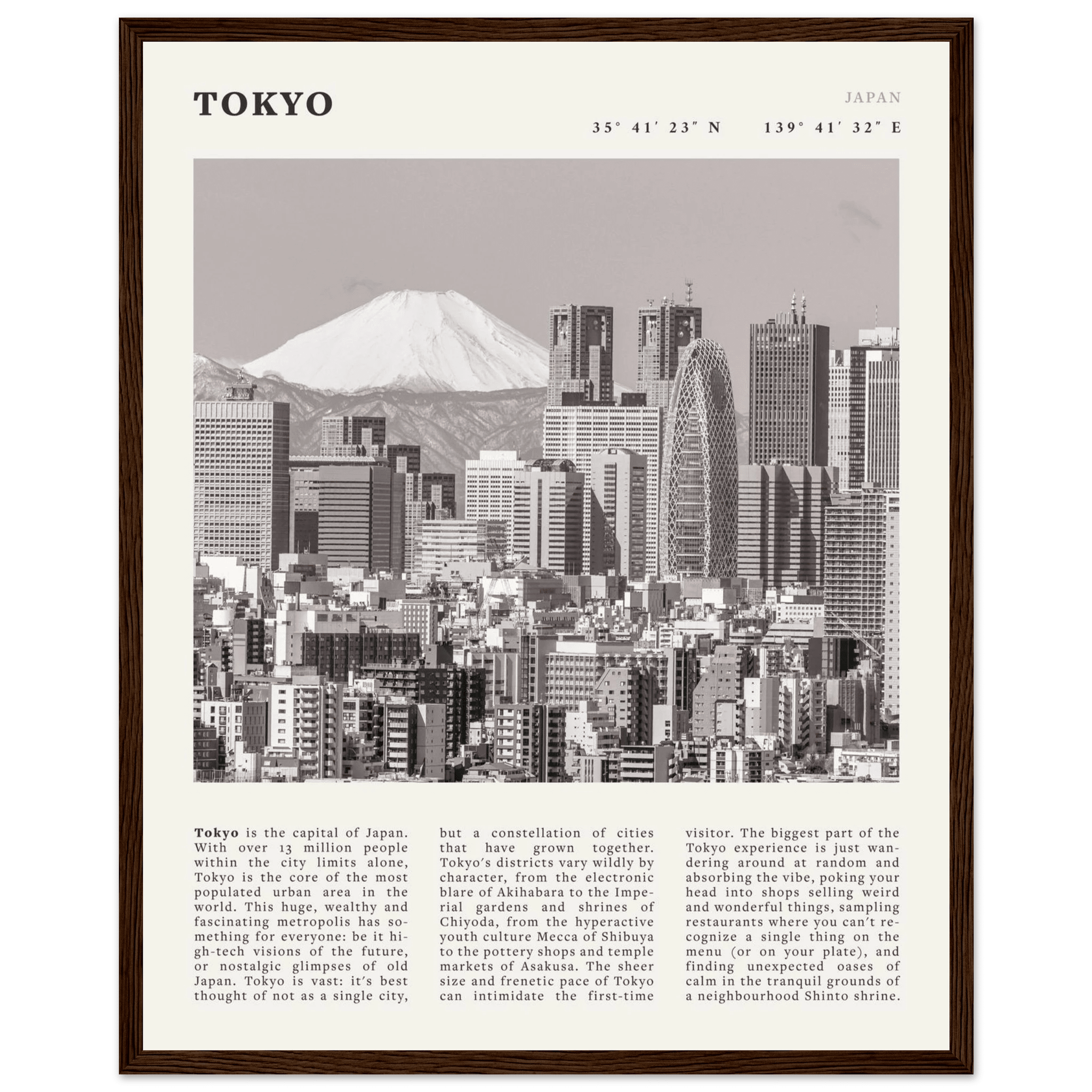 Tokyo Poster | Black & White Mount Fuji Skyline Wall Art | Japan Travel Print - Evergreen Posters