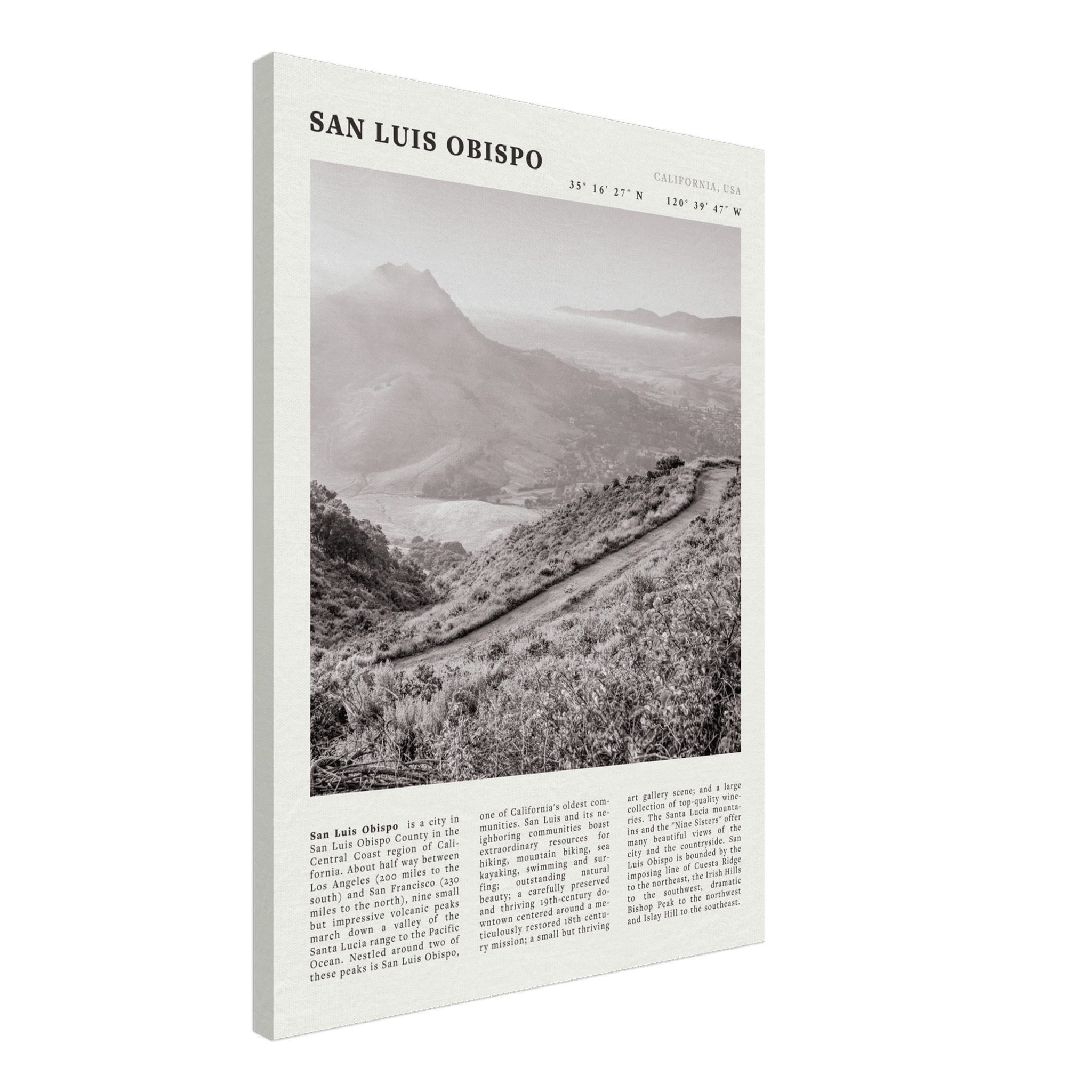 San Luis Obispo Poster | Black & White California Wall Art | SLO Travel Print - Evergreen Posters
