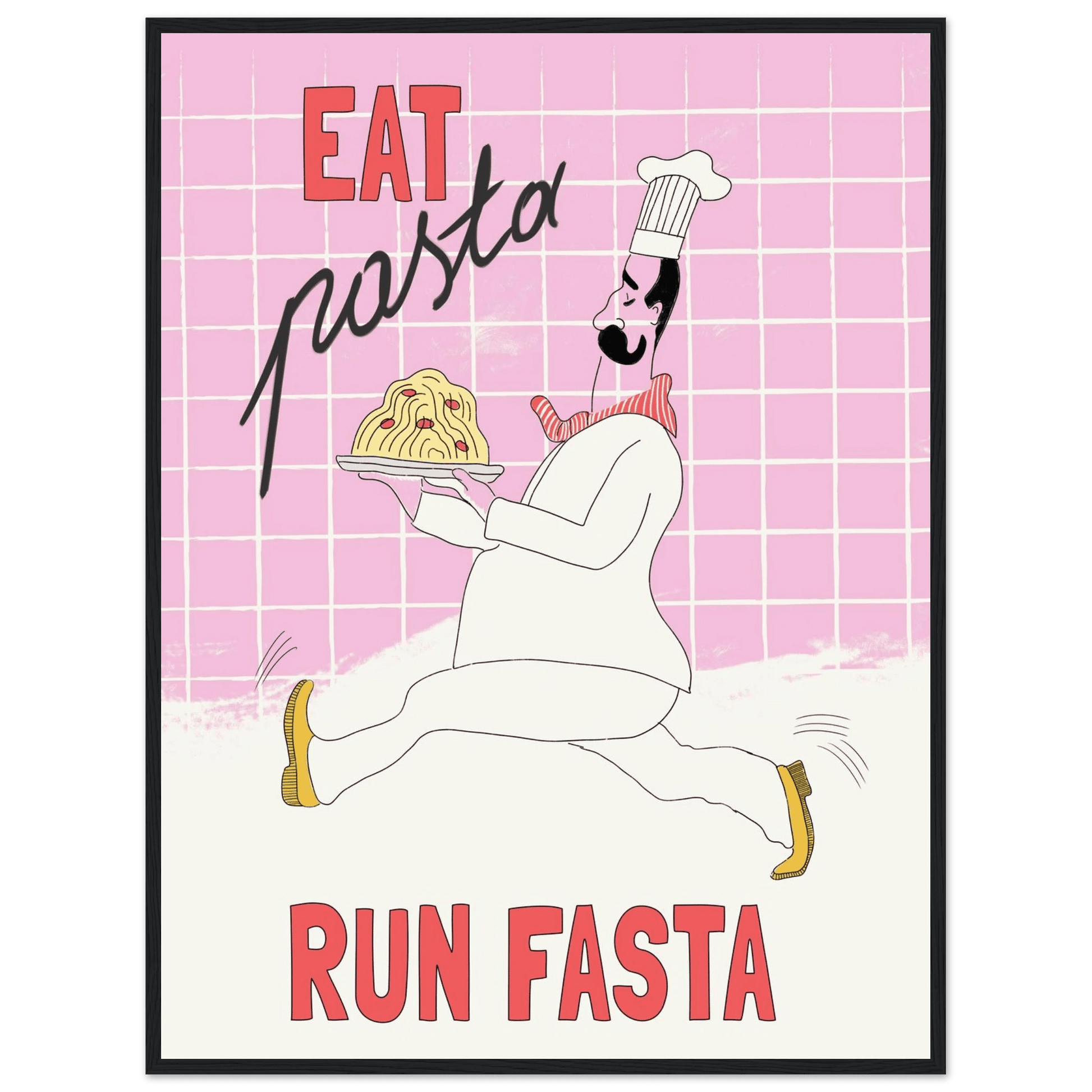Eat Pasta Run Fasta Poster – Playful Kitchen Wall Art Print (Light Pink) - Evergreen Posters