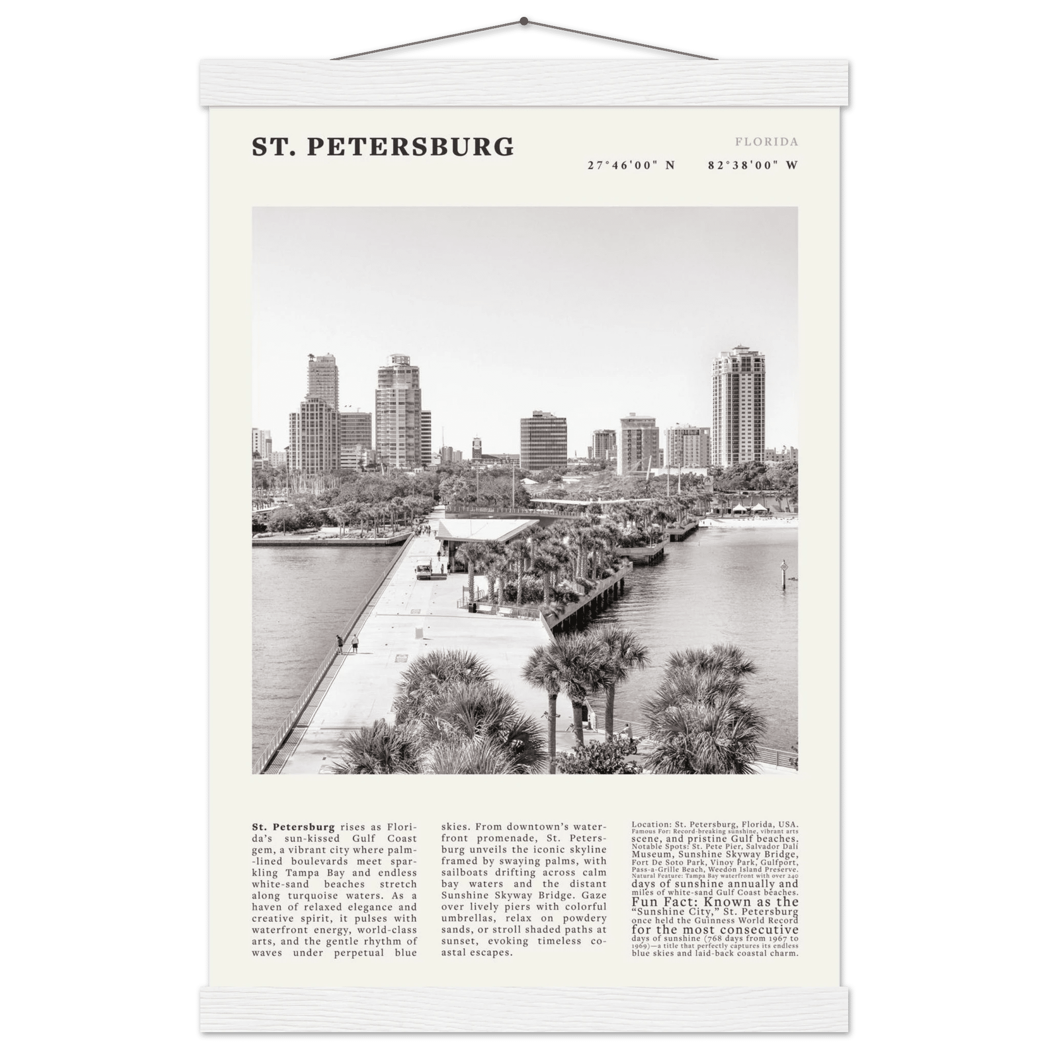 St. Petersburg Florida Poster Black and White – Vintage St Pete Skyline Print (Digital & Printed Options) - Evergreen Posters