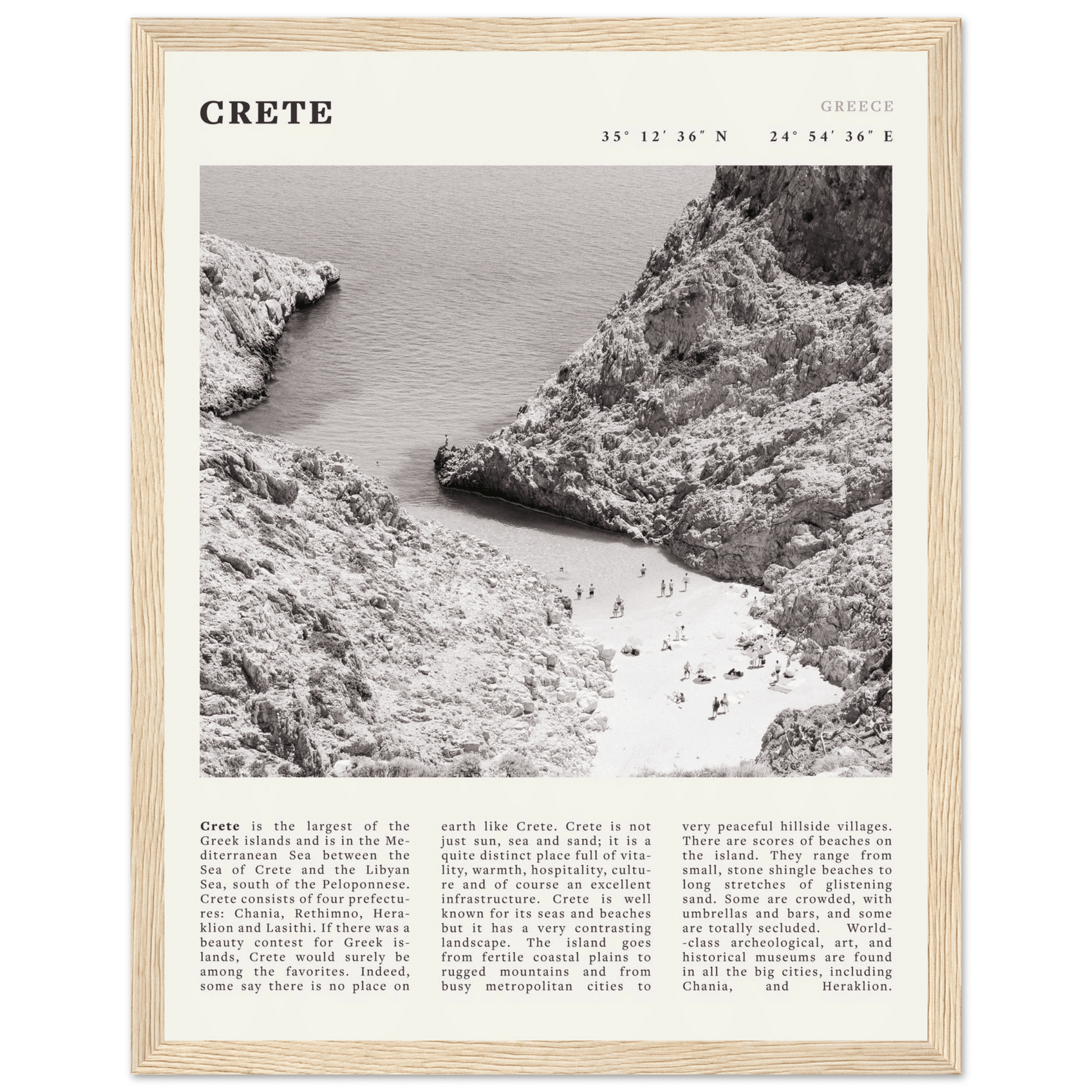 Crete Poster | Black & White Greece Beach Wall Art | Mediterranean Travel Print - Evergreen Posters