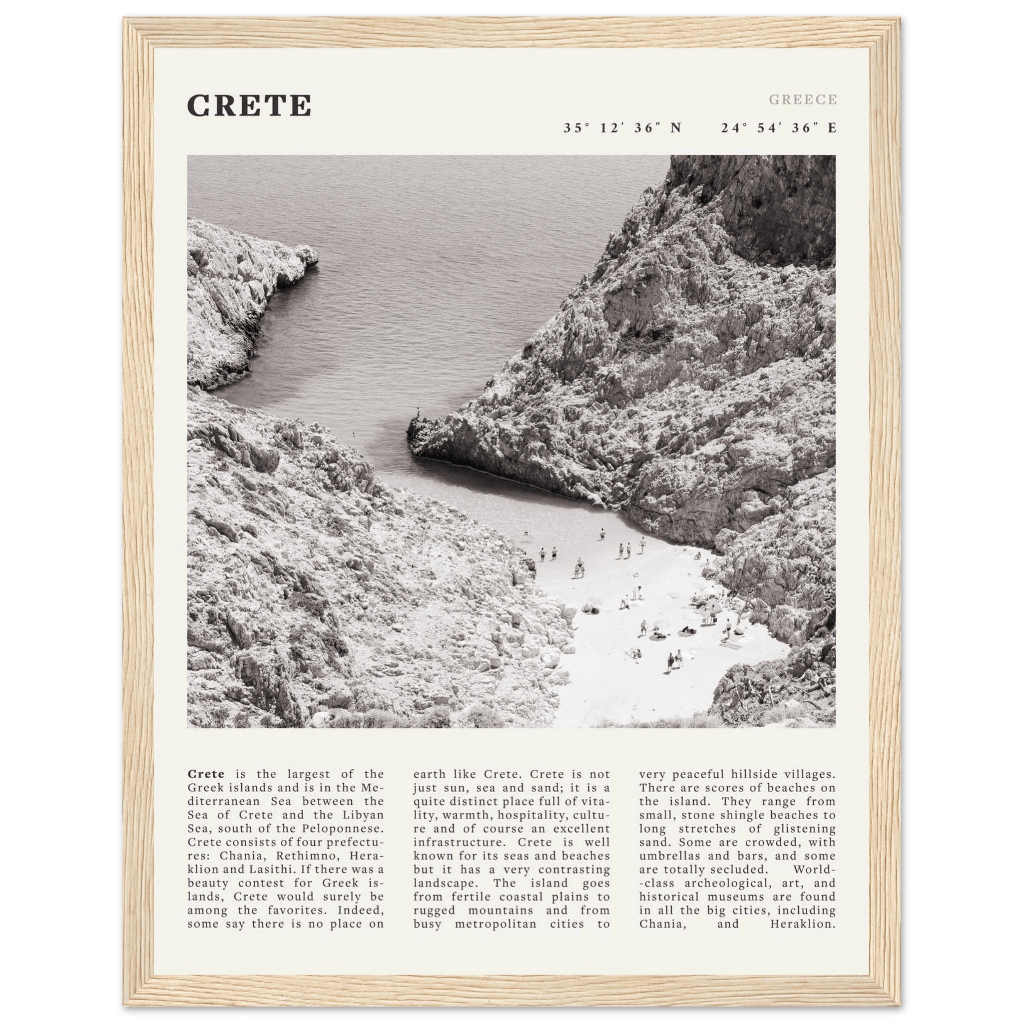 Crete Poster | Black & White Greece Beach Wall Art | Mediterranean Travel Print - Evergreen Posters