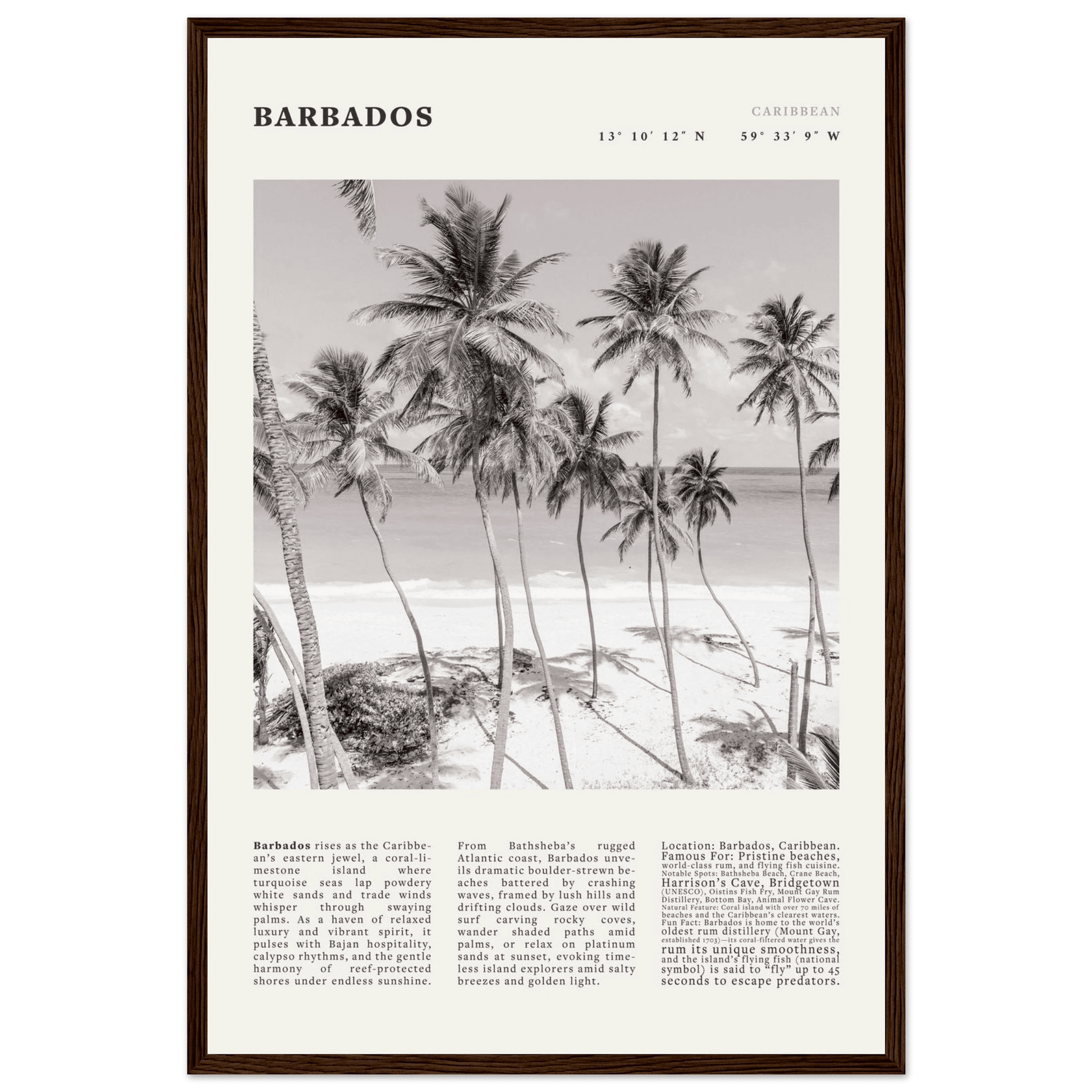 Barbados Poster Black and White – Vintage Caribbean Palm Beach Print (Digital & Printed Options) - Evergreen Posters