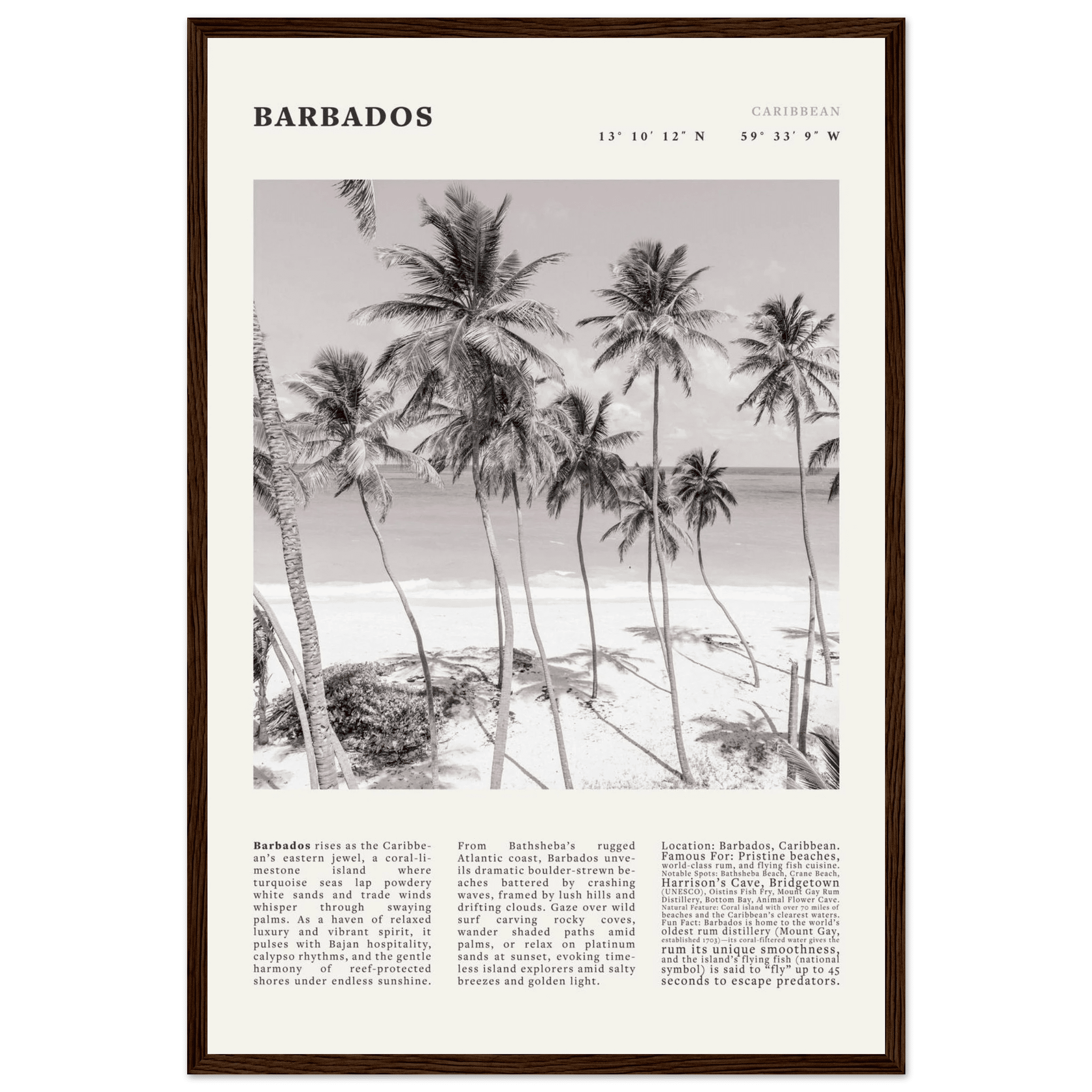 Barbados Poster Black and White – Vintage Caribbean Palm Beach Print (Digital & Printed Options) - Evergreen Posters