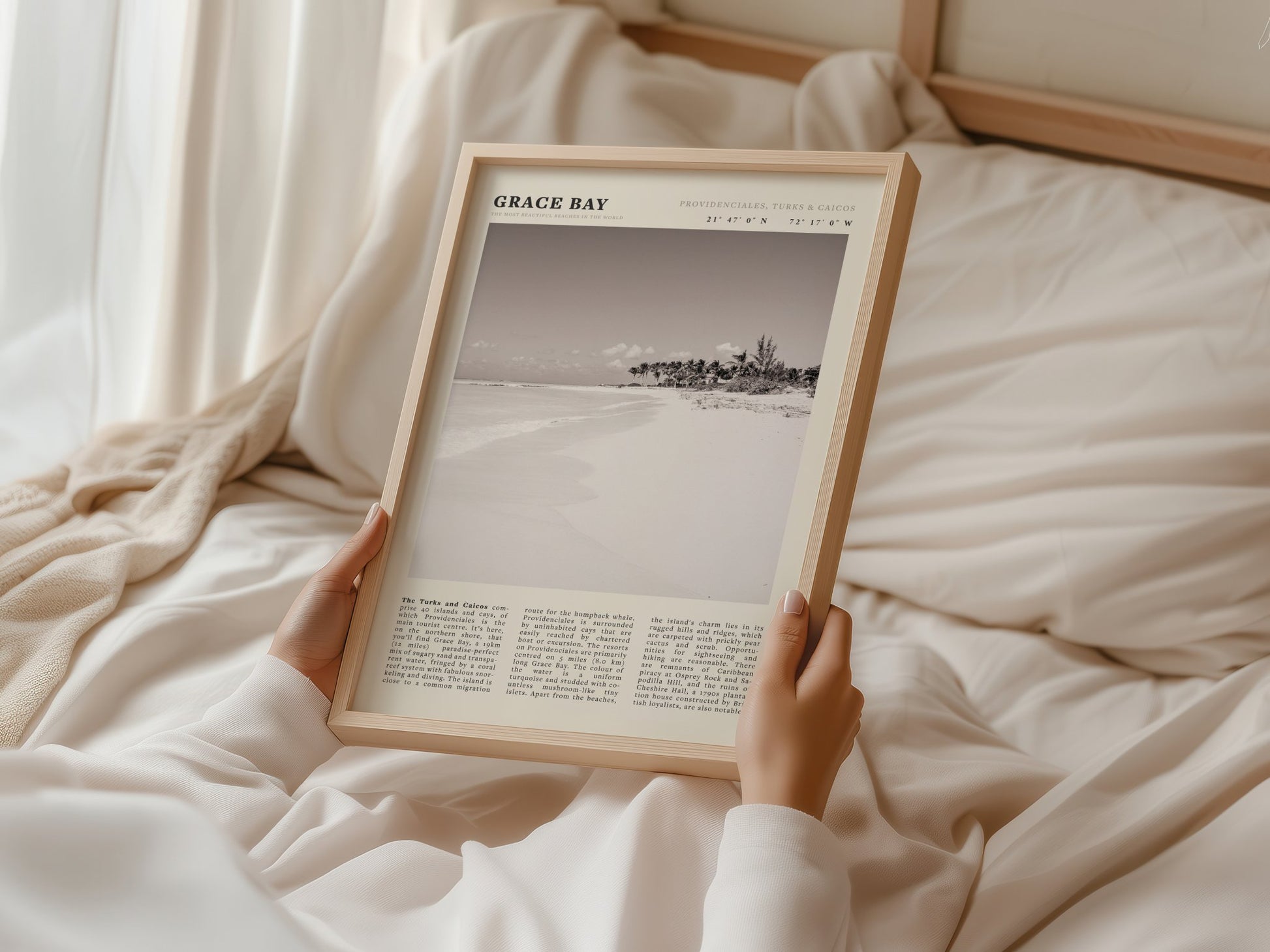 Grace Bay Poster | Black & White Turks & Caicos Wall Art | Caribbean Beach Print - Evergreen Posters