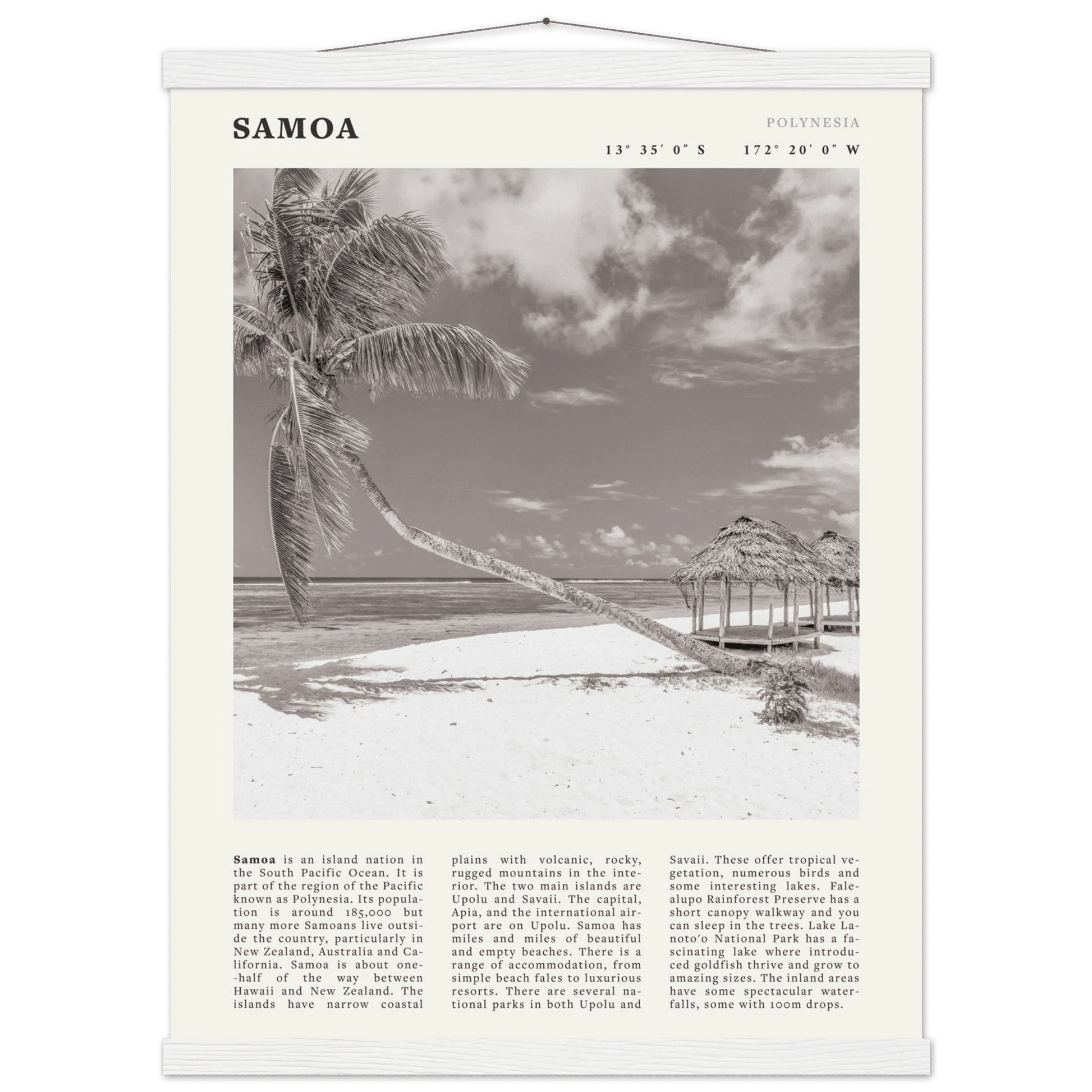 Samoa Poster | Black & White South Pacific Beach Wall Art | Polynesia Travel Print - Evergreen Posters