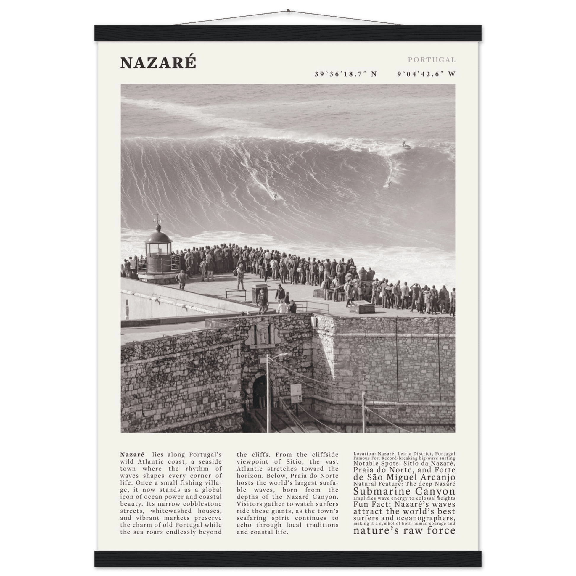 Nazaré Portugal Poster Black and White – Vintage Big Waves Surf Print (Digital & Printed Options) - Evergreen Posters