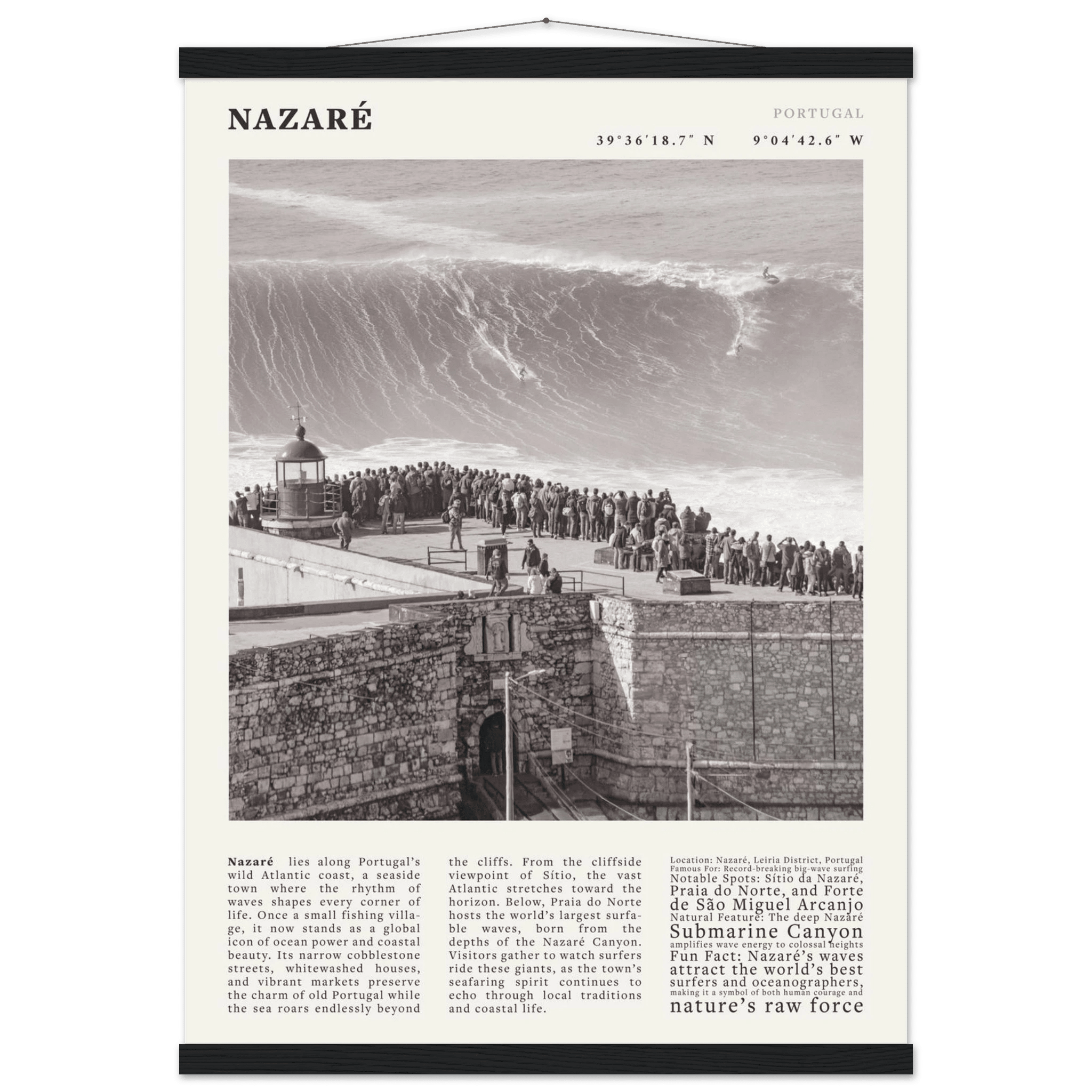 Nazaré Portugal Poster Black and White – Vintage Big Waves Surf Print (Digital & Printed Options) - Evergreen Posters