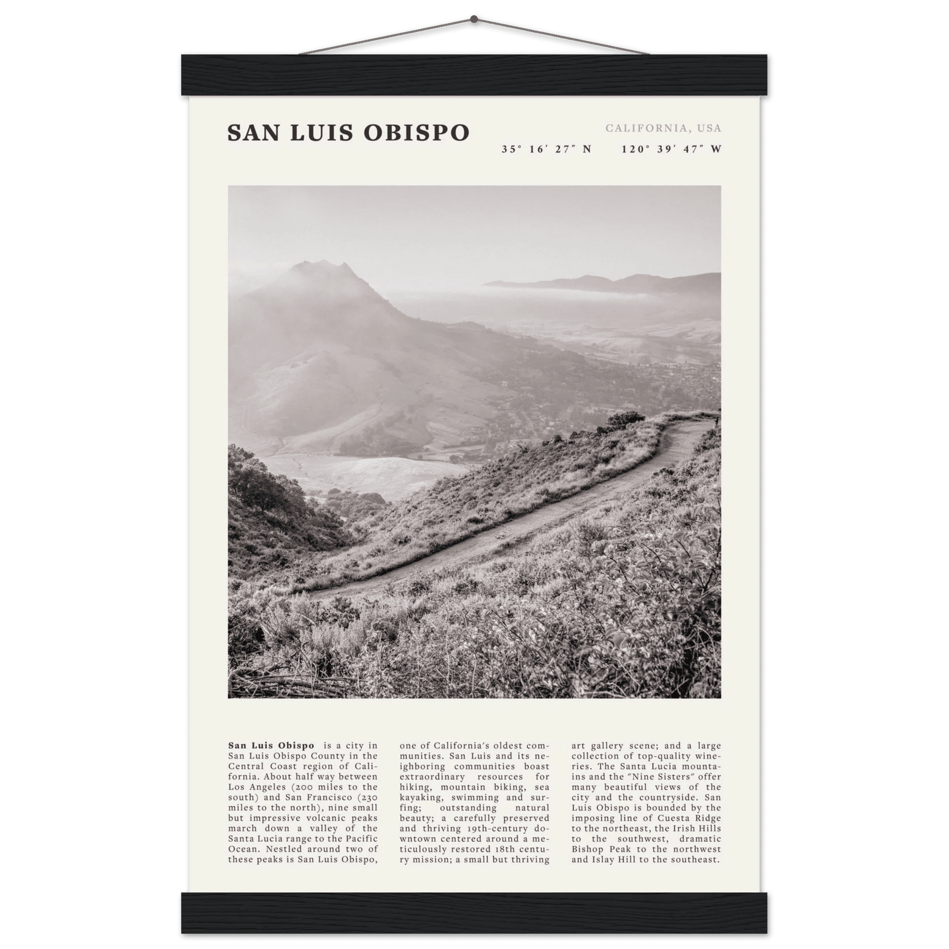 San Luis Obispo Poster | Black & White California Wall Art | SLO Travel Print - Evergreen Posters