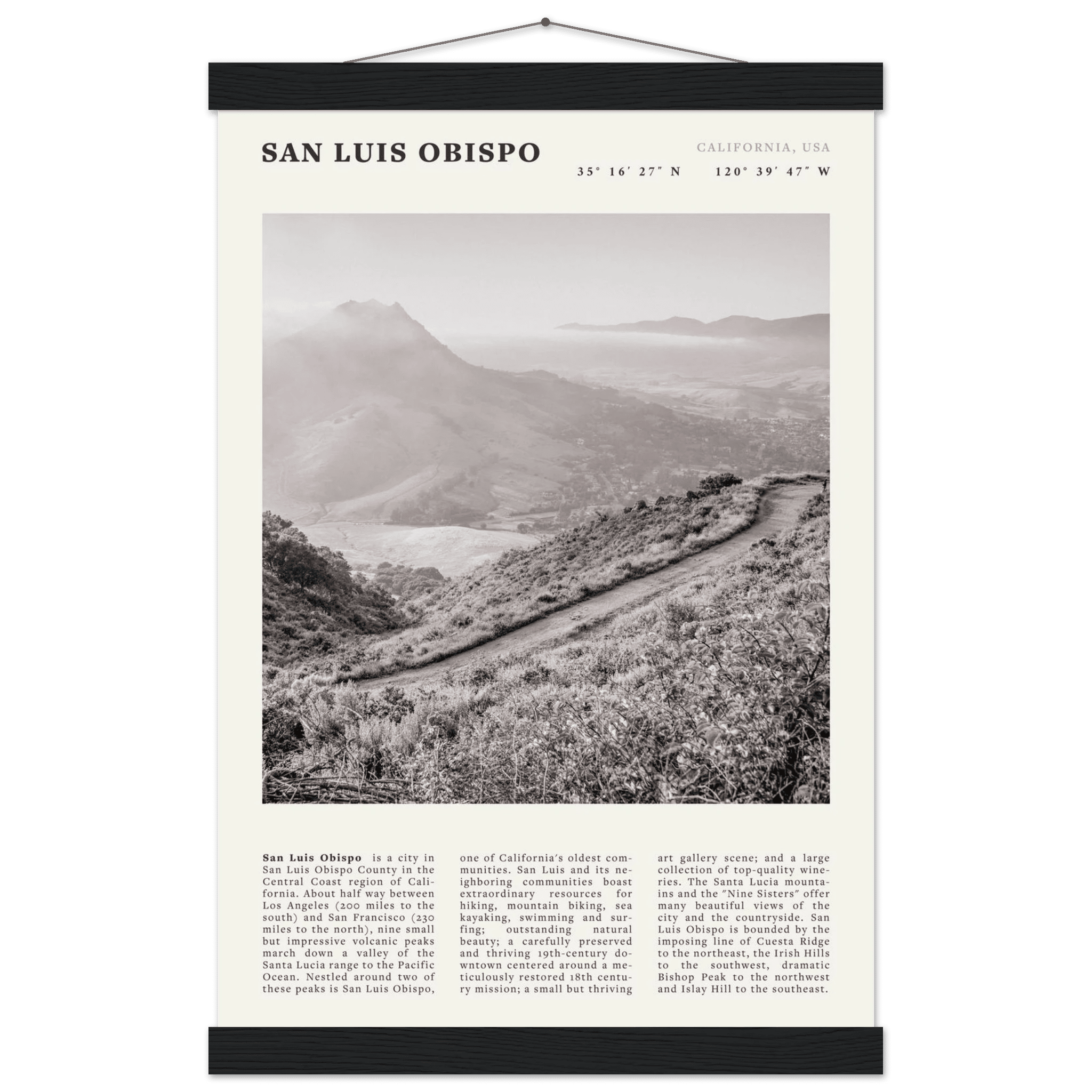 San Luis Obispo Poster | Black & White California Wall Art | SLO Travel Print - Evergreen Posters