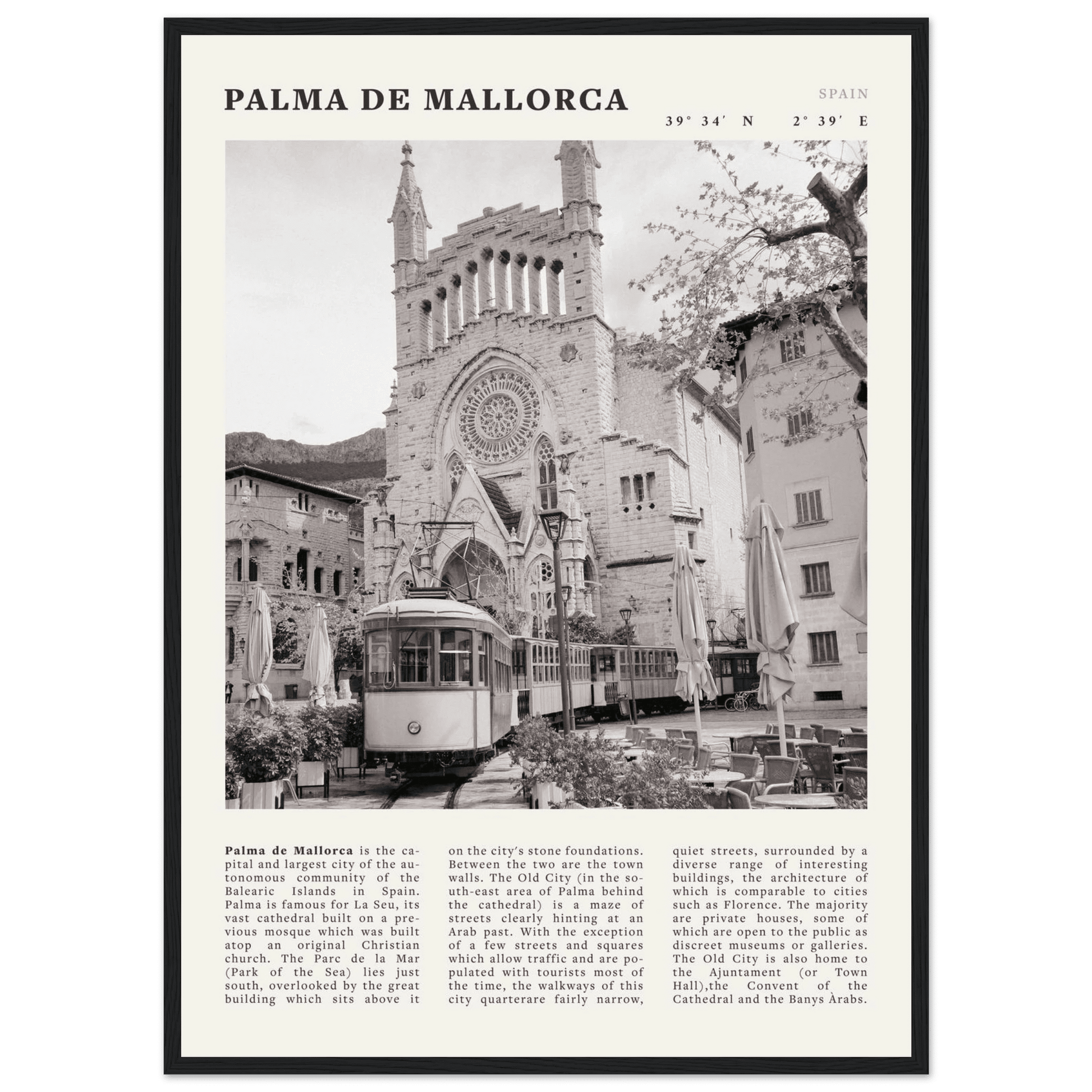 Palma de Mallorca Poster | Black & White Spain Wall Art | Travel Print | Mediterranean Decor - Evergreen Posters
