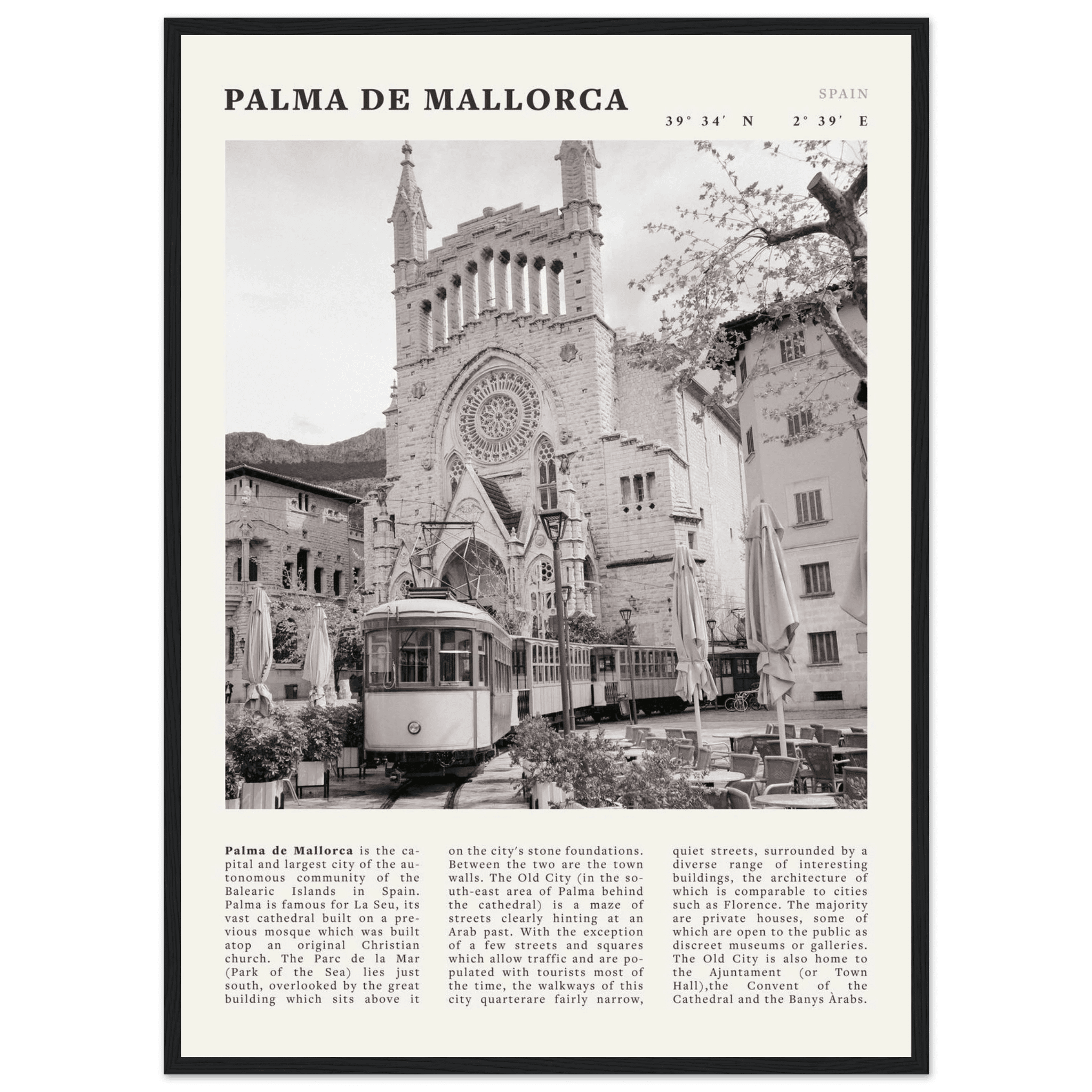 Palma de Mallorca Poster | Black & White Spain Wall Art | Travel Print | Mediterranean Decor - Evergreen Posters