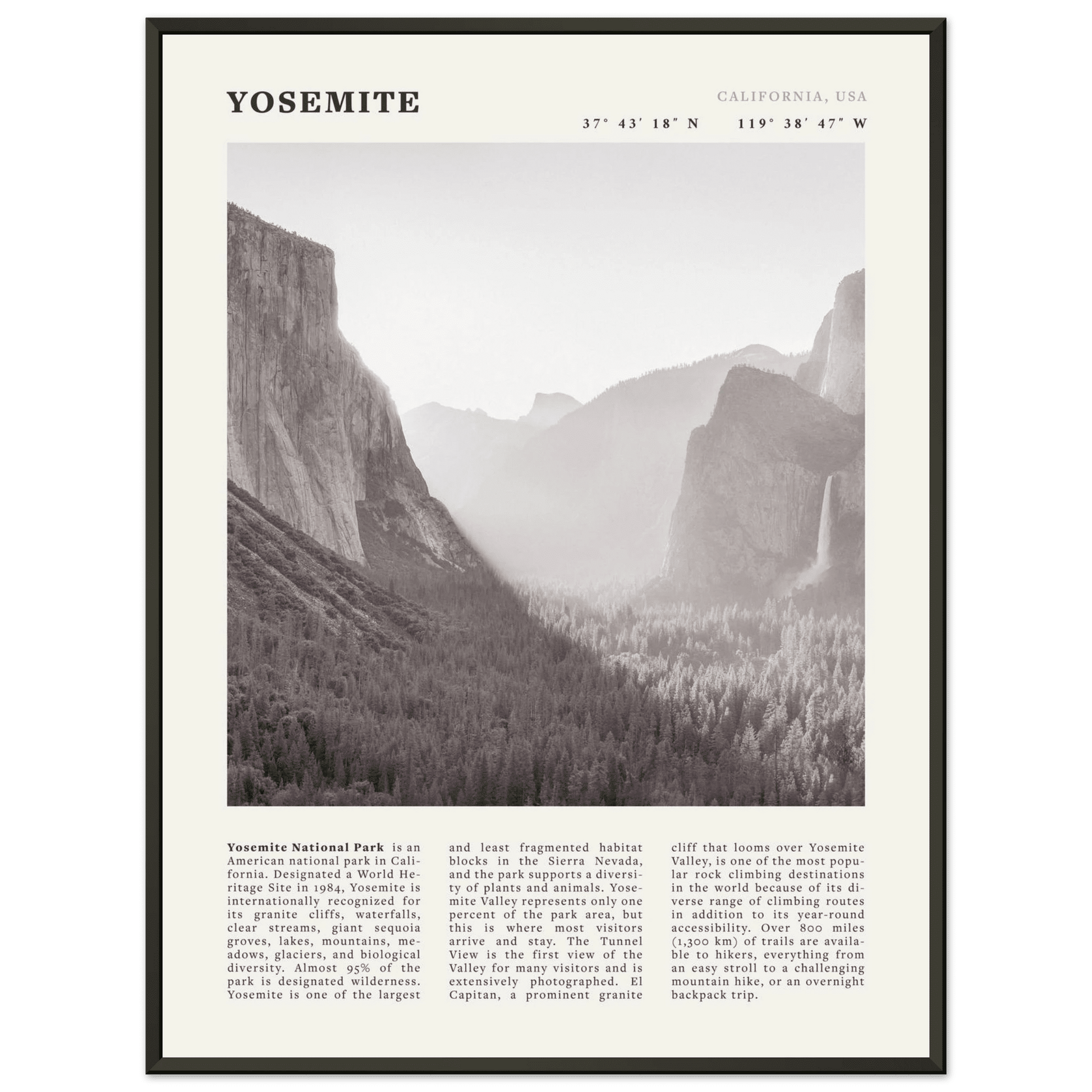 Yosemite Poster | Black & White National Park Wall Art | California Nature Print - Evergreen Posters