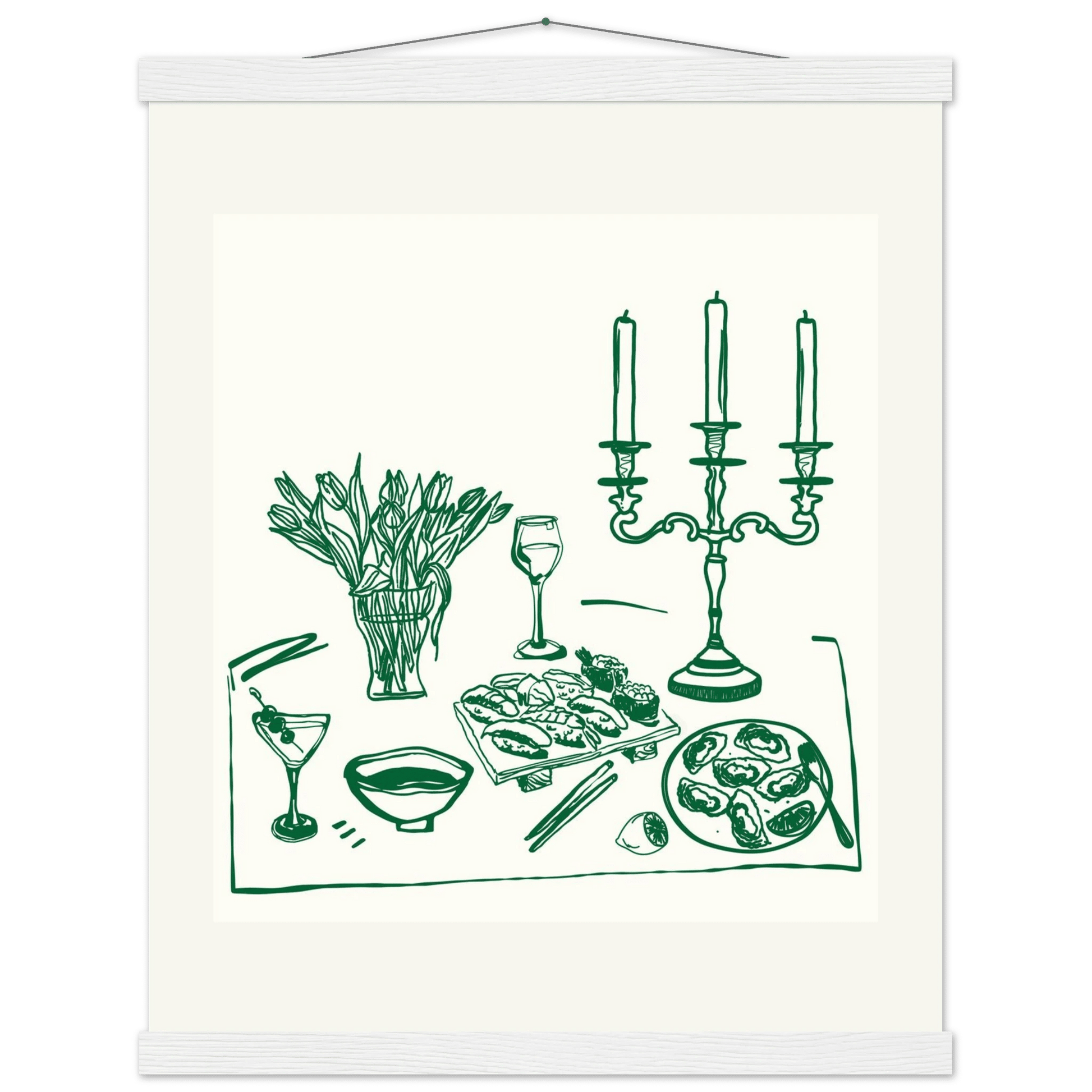 Fine Dining Table Print | Green Line Art Kitchen Wall Art | Elegant Dining Room Poster - Evergreen Posters
