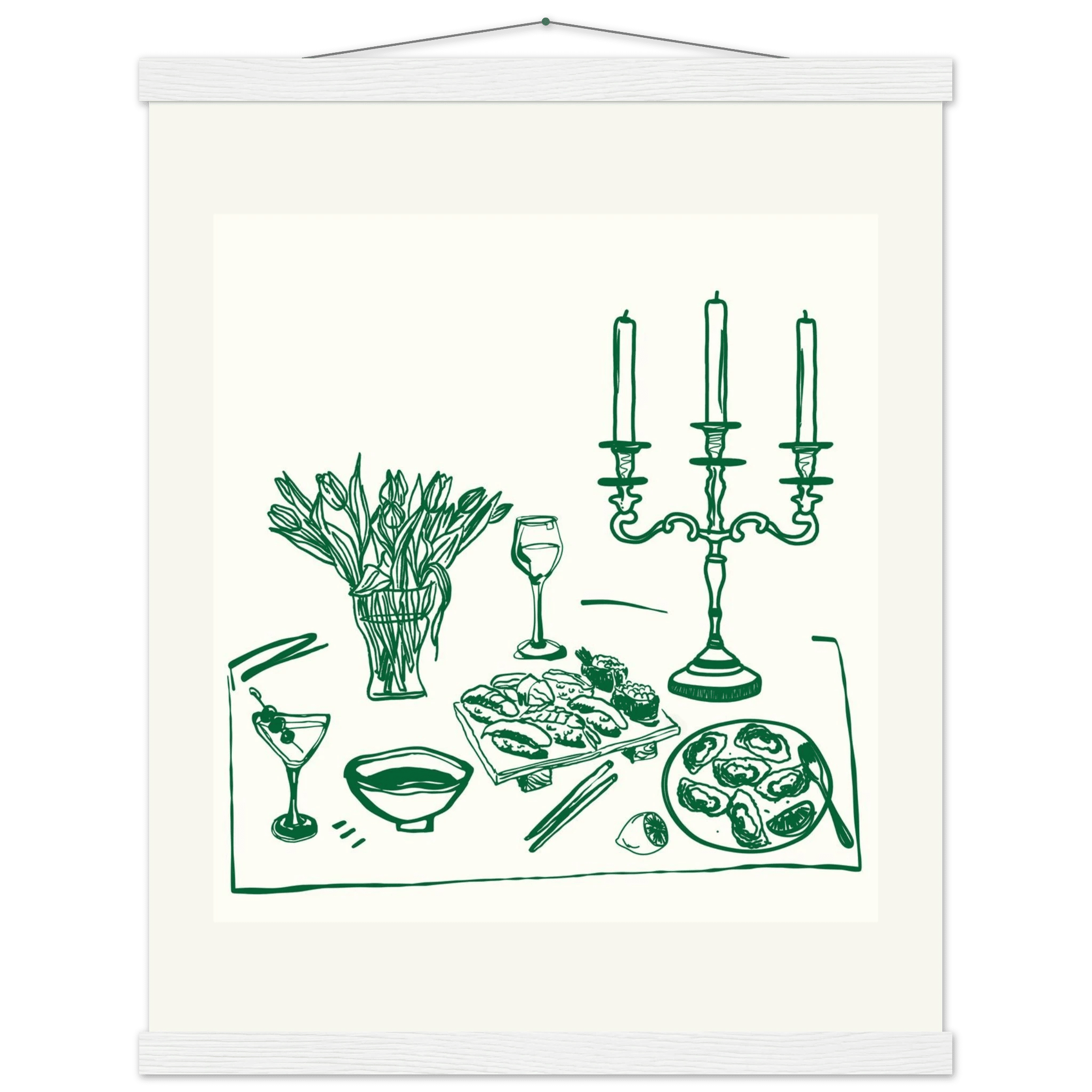Fine Dining Table Print | Green Line Art Kitchen Wall Art | Elegant Dining Room Poster - Evergreen Posters