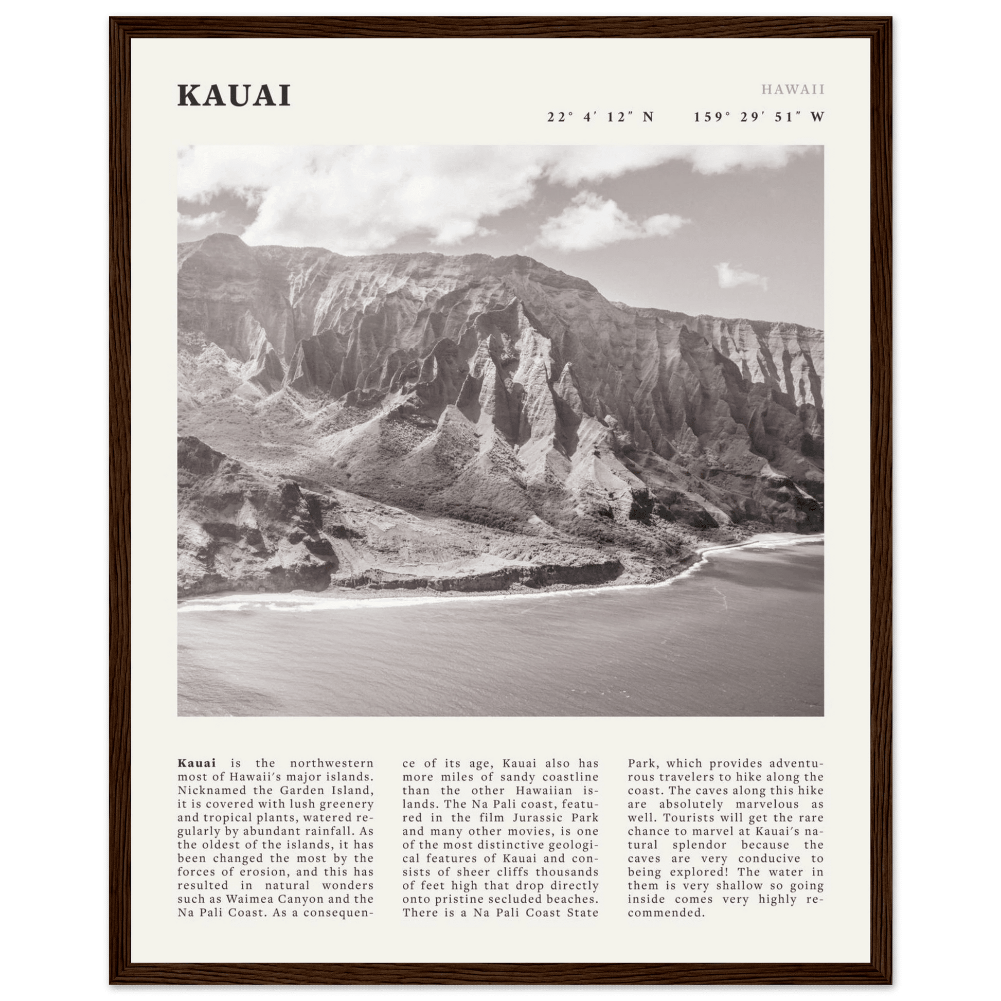 Kauai Poster | Black & White Na Pali Coast Wall Art | Hawaii Travel Print Decor - Evergreen Posters