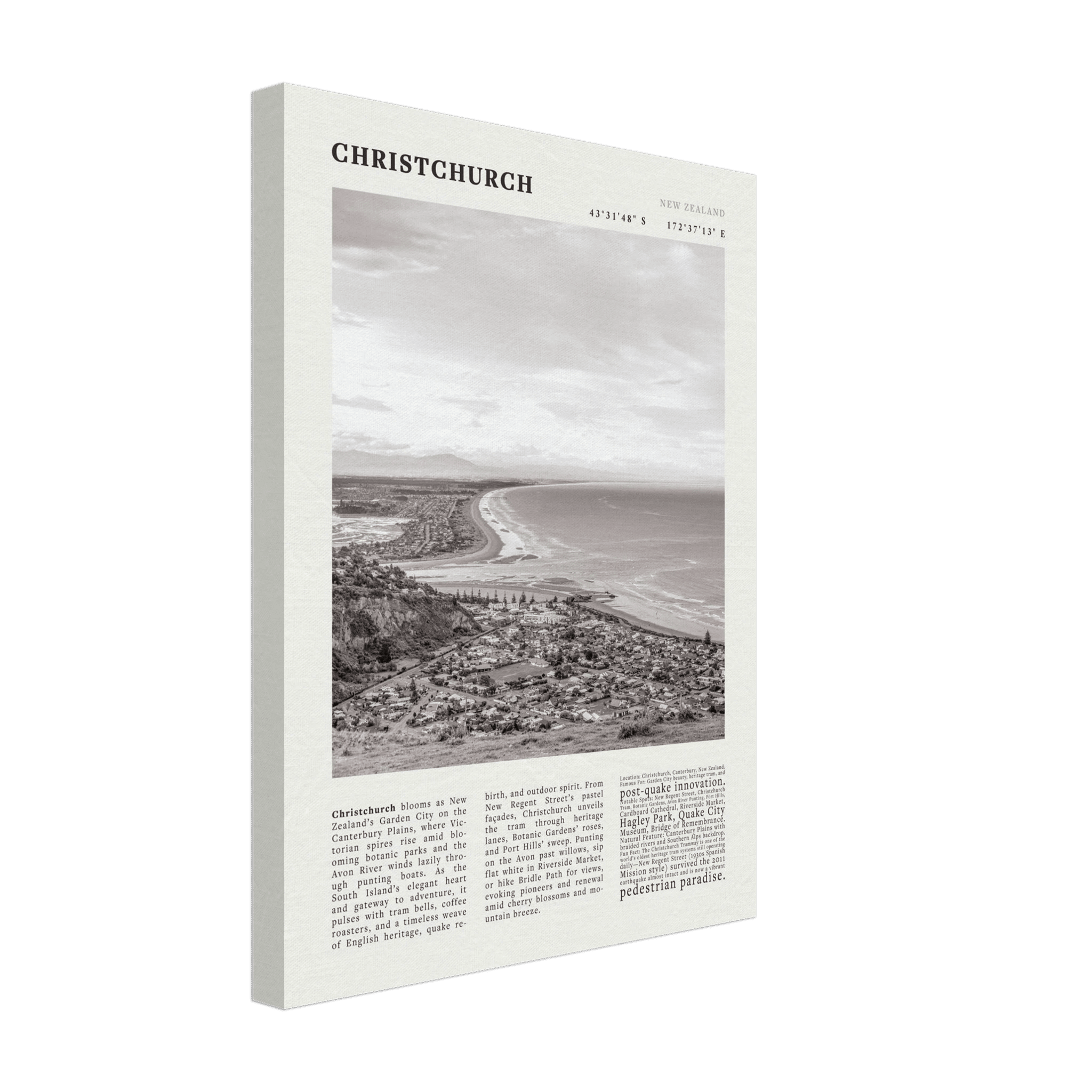 Christchurch New Zealand Poster Black and White – Vintage Garden City Panorama Print - Evergreen Posters