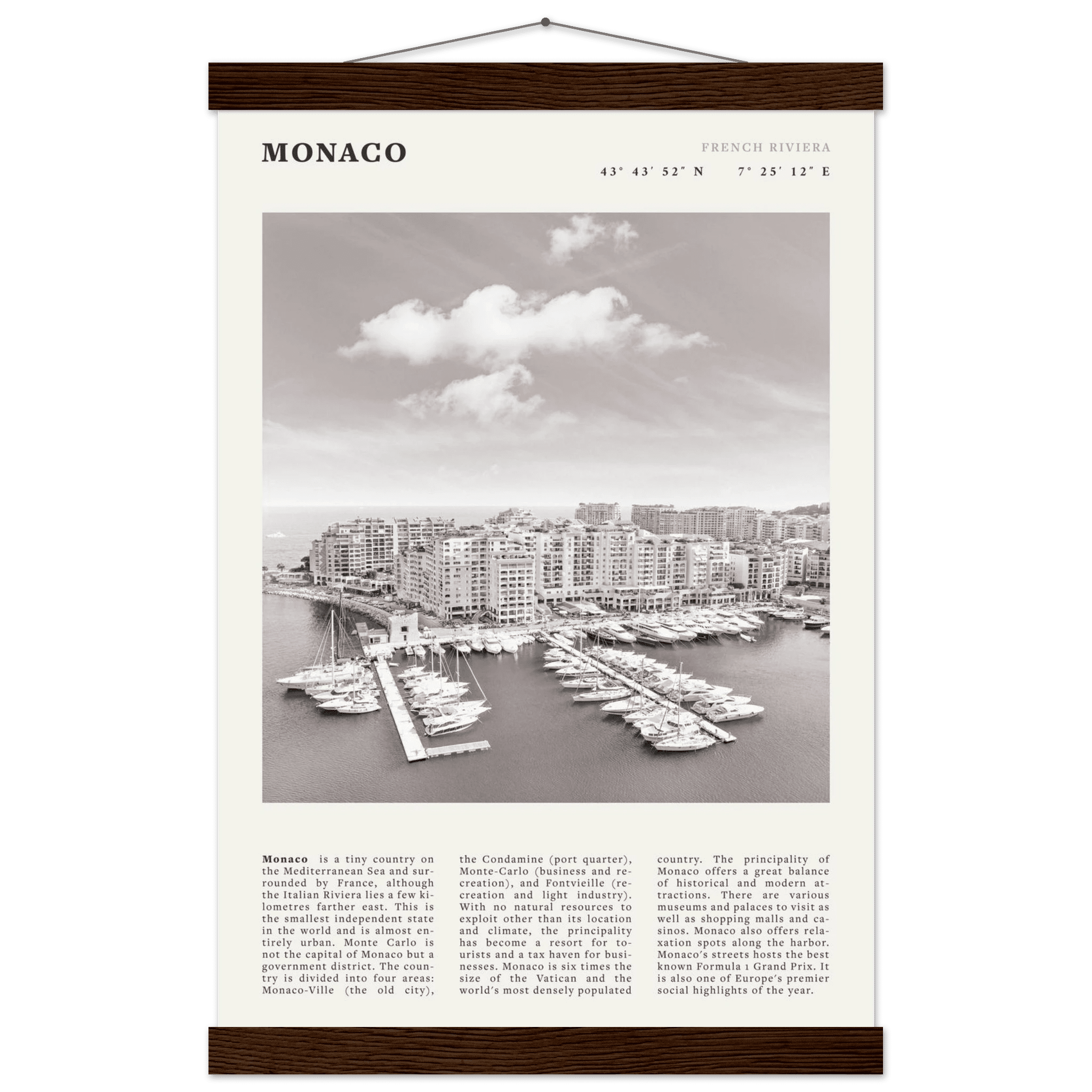 Monaco Poster Black and White – Vintage Monte Carlo Harbor Print (Digital & Printed Options) - Evergreen Posters