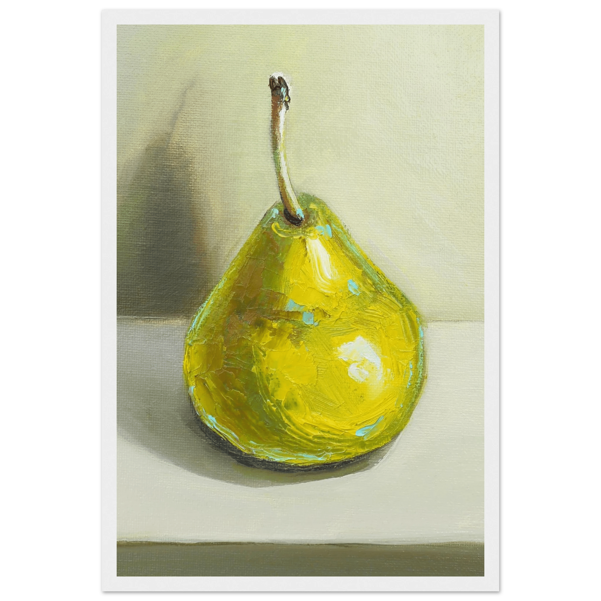 Pear Print | Green Pear Oil Painting Wall Art | Kitchen Poster - Evergreen Posters