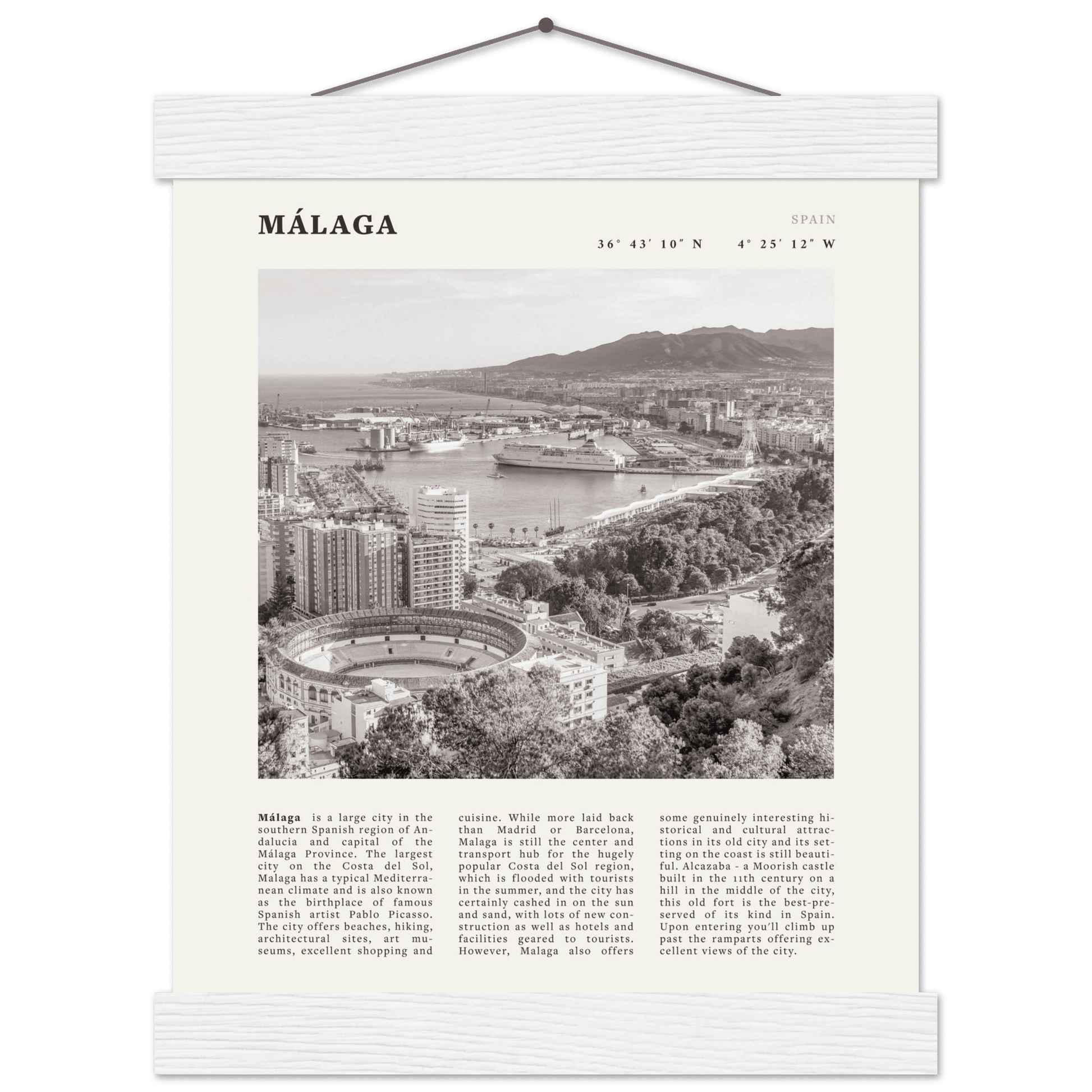 Málaga Poster | Black & White Costa del Sol Wall Art | Spain Travel Print - Evergreen Posters