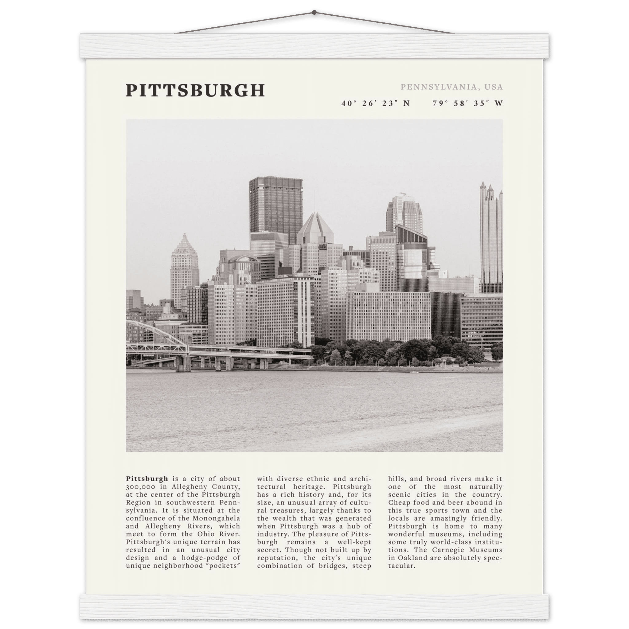 Pittsburgh Poster | Black & White Pennsylvania Skyline Wall Art | PA Travel Print - Evergreen Posters