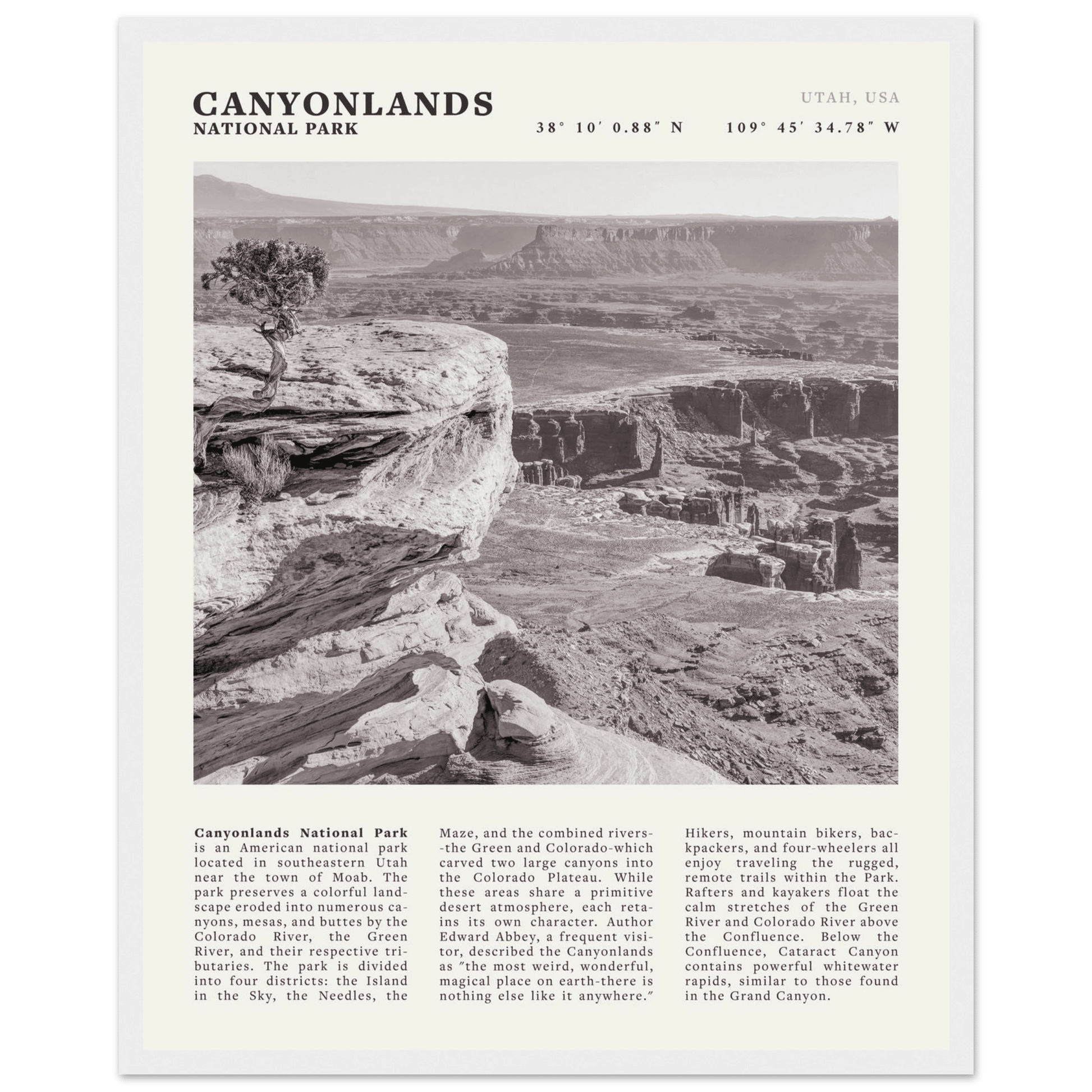 Canyonlands National Park Poster | Black & White Utah Wall Art | Canyon Travel Print - Evergreen Posters