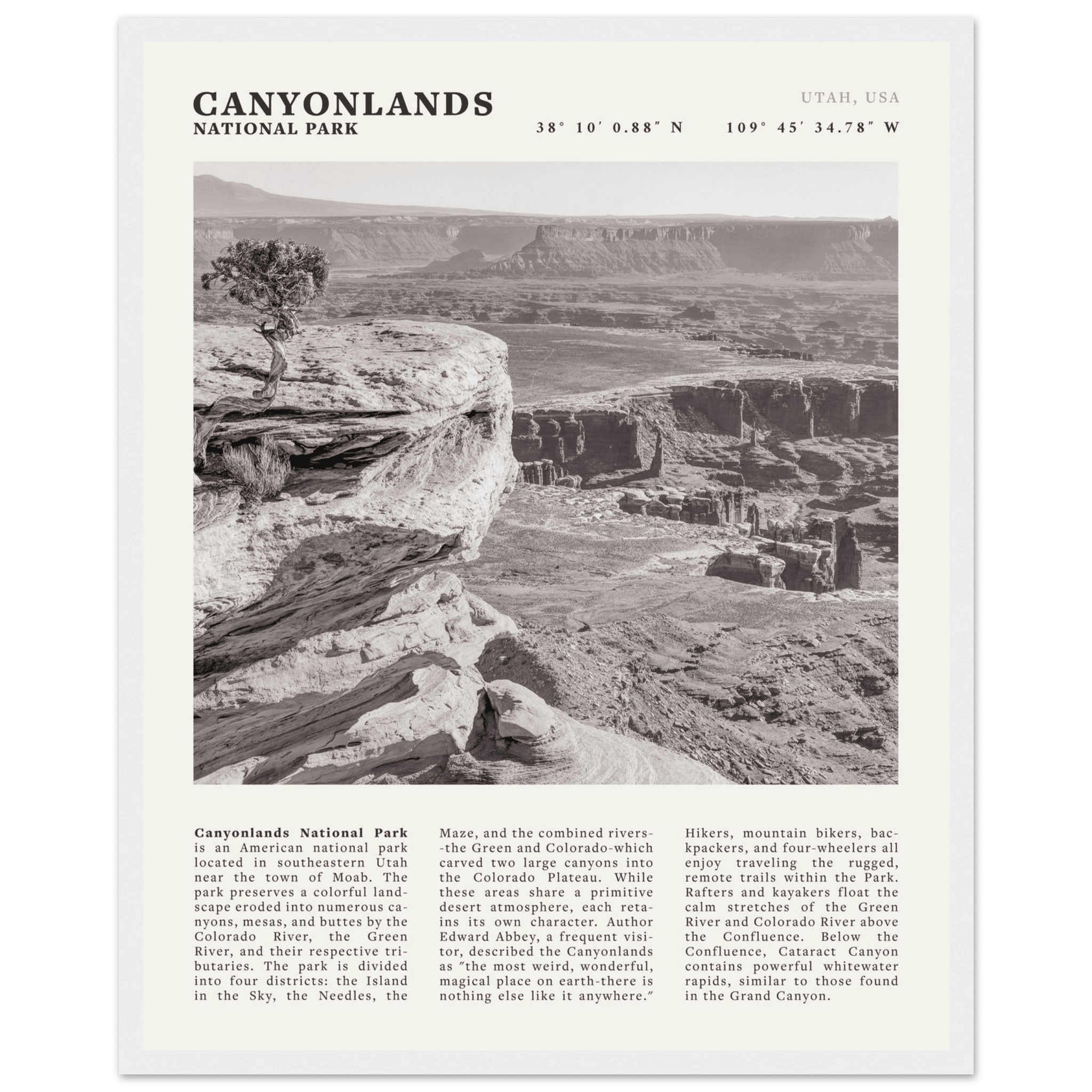 Canyonlands National Park Poster | Black & White Utah Wall Art | Canyon Travel Print - Evergreen Posters