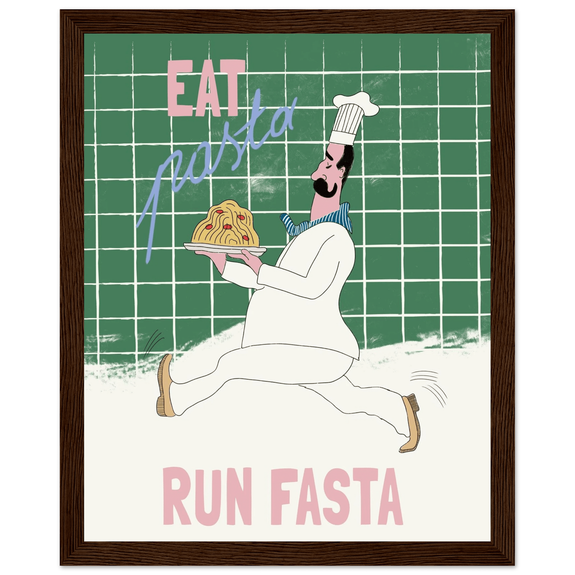 Eat Pasta Run Fasta Poster – Playful Kitchen Wall Art Print (Green Edition) - Evergreen Posters