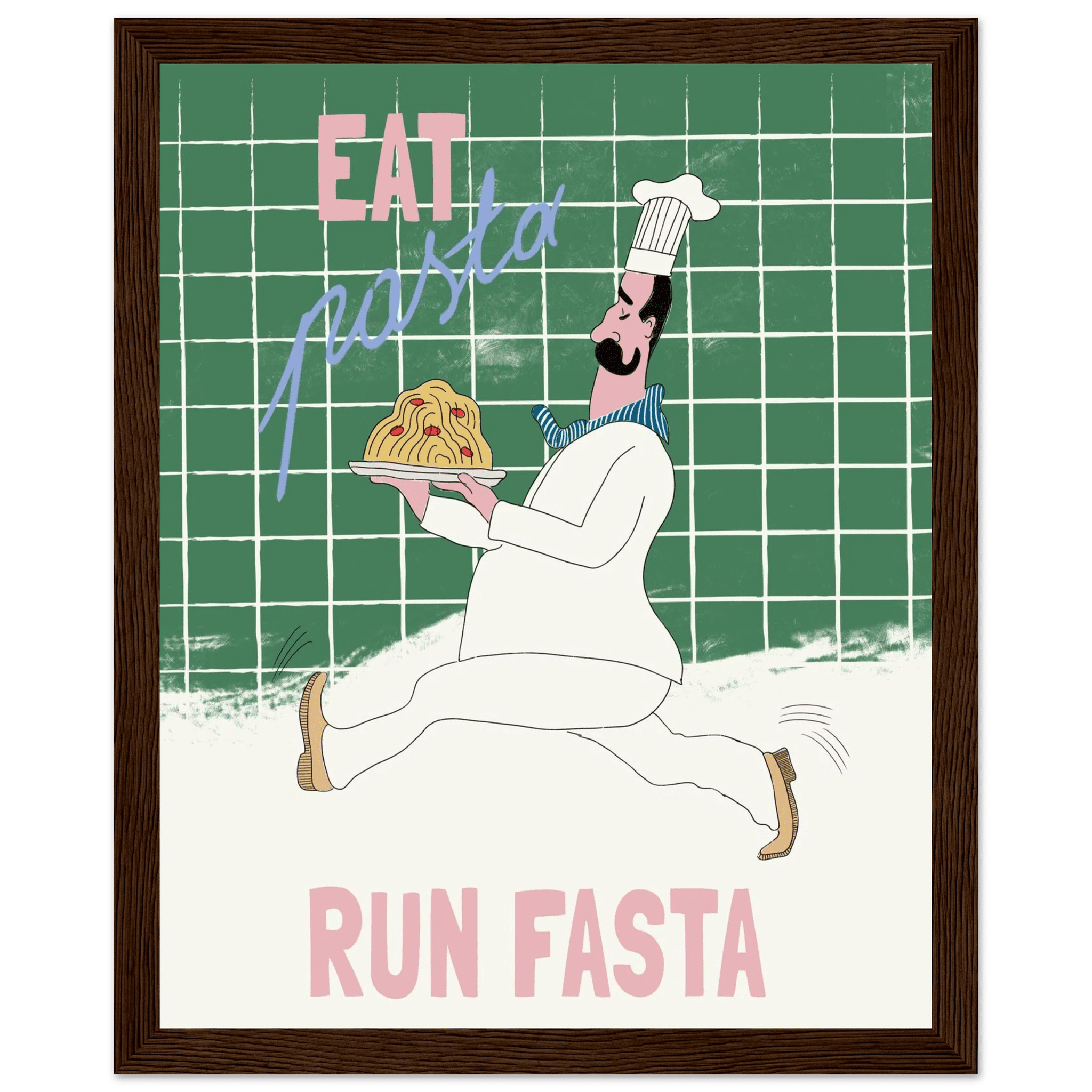 Eat Pasta Run Fasta Poster – Playful Kitchen Wall Art Print (Green Edition) - Evergreen Posters