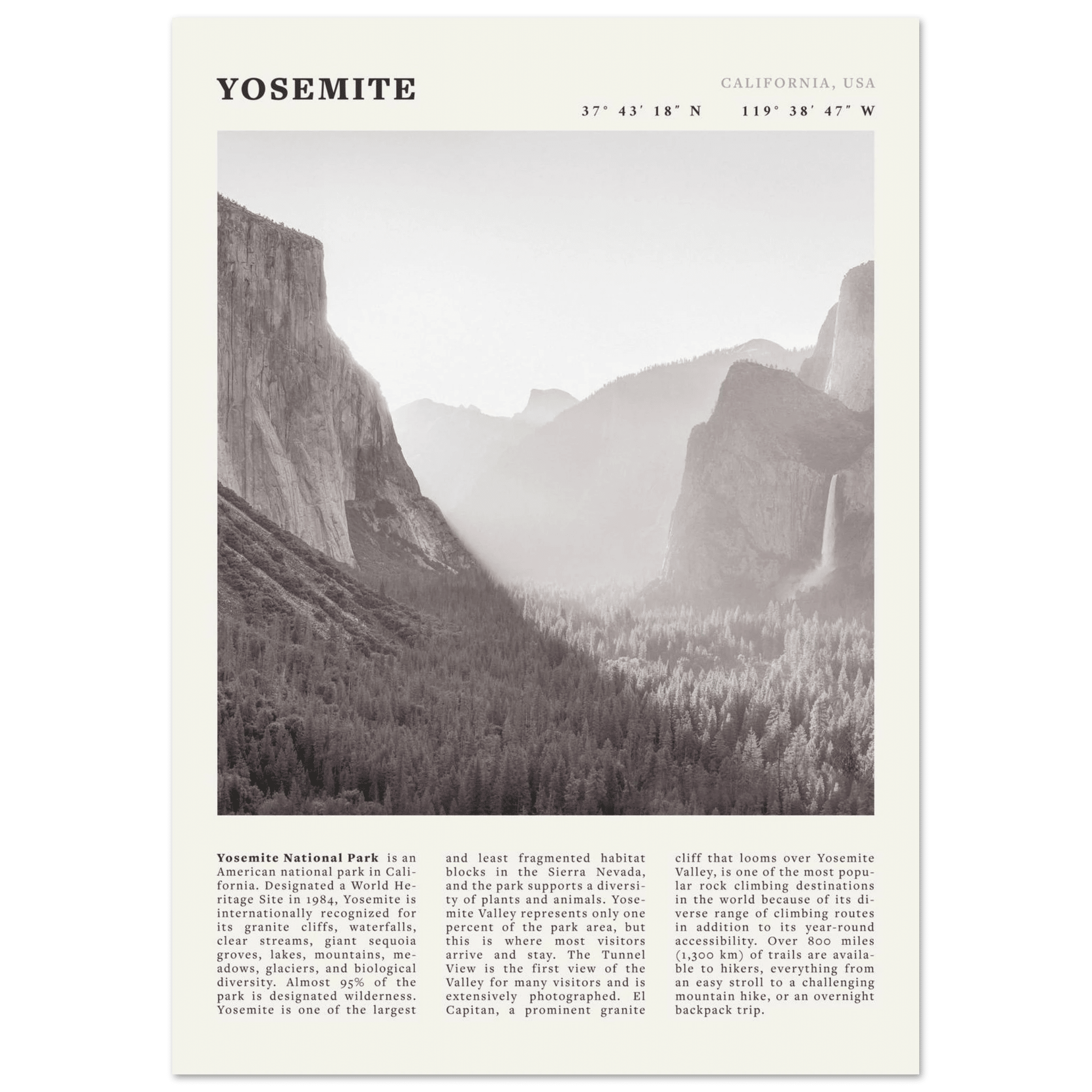 Yosemite Poster | Black & White National Park Wall Art | California Nature Print - Evergreen Posters
