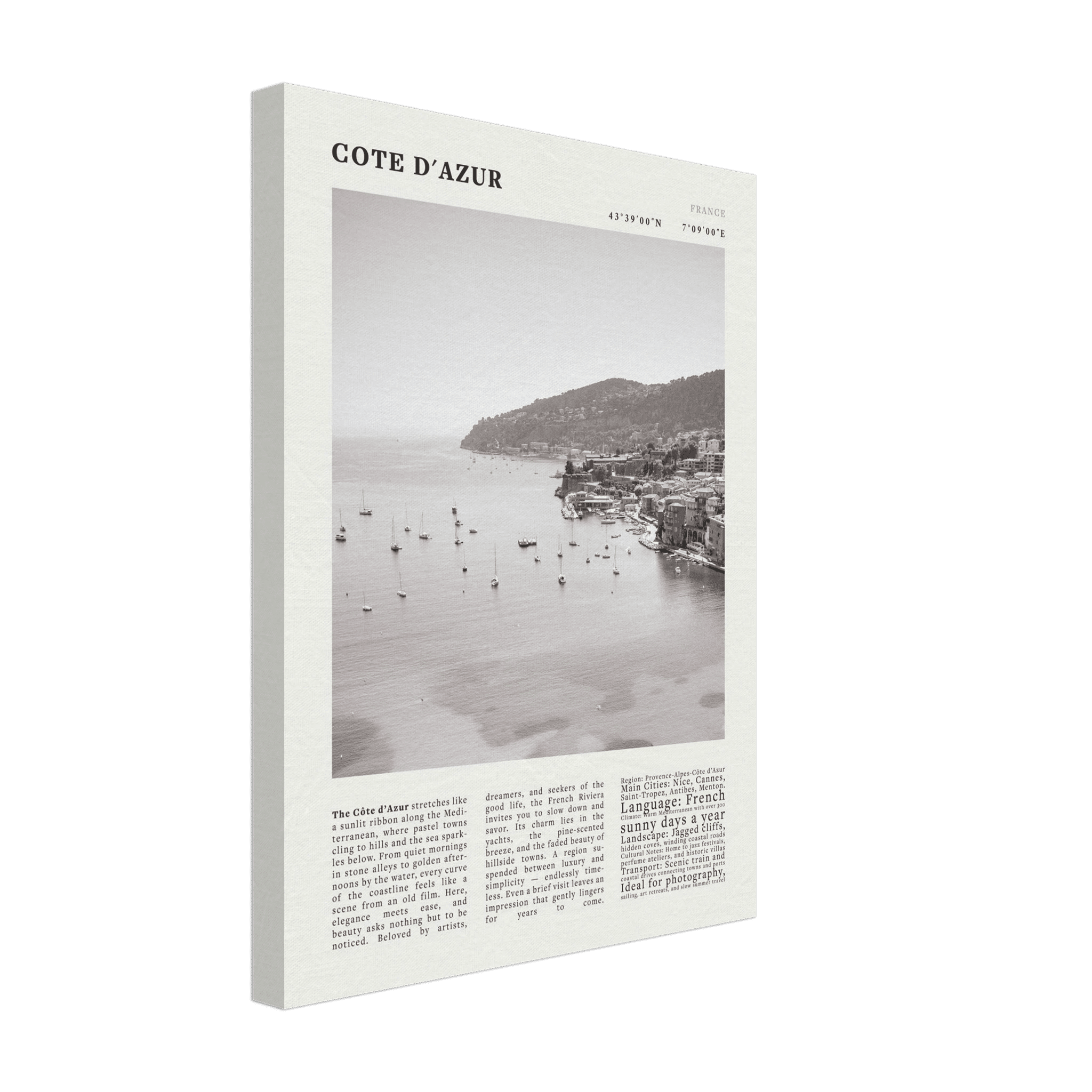 Côte d'Azur Poster Black and White – Vintage French Riviera Coast Print (Digital & Printed Options) - Evergreen Posters
