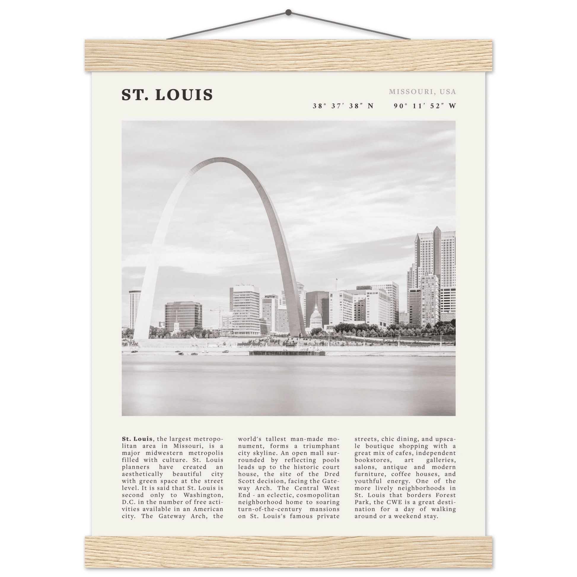St. Louis Poster | Black & White Gateway Arch Wall Art | Missouri Travel Print - Evergreen Posters