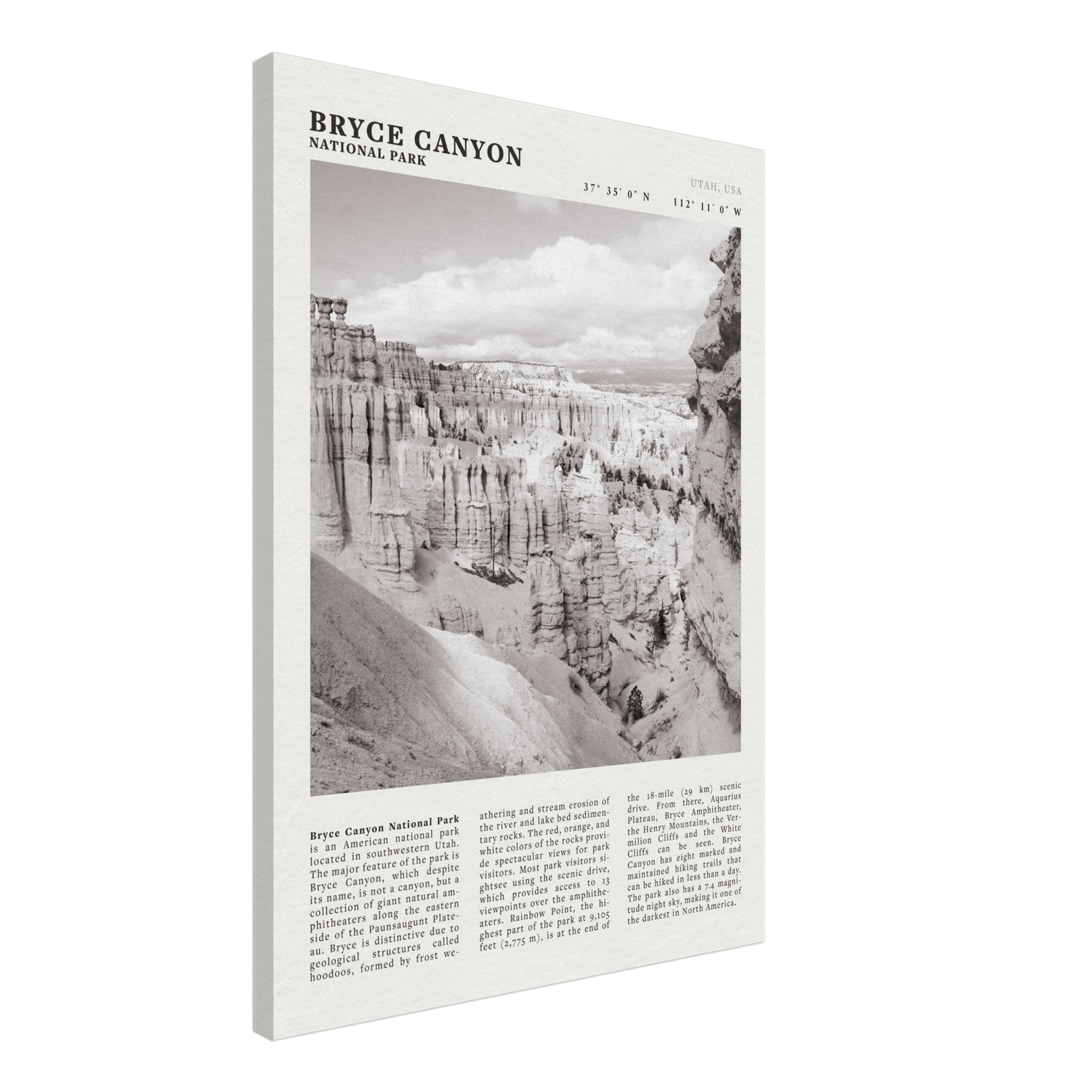 Bryce Canyon National Park Poster | Black & White Utah Hoodoos Wall Art Print - Evergreen Posters - 56