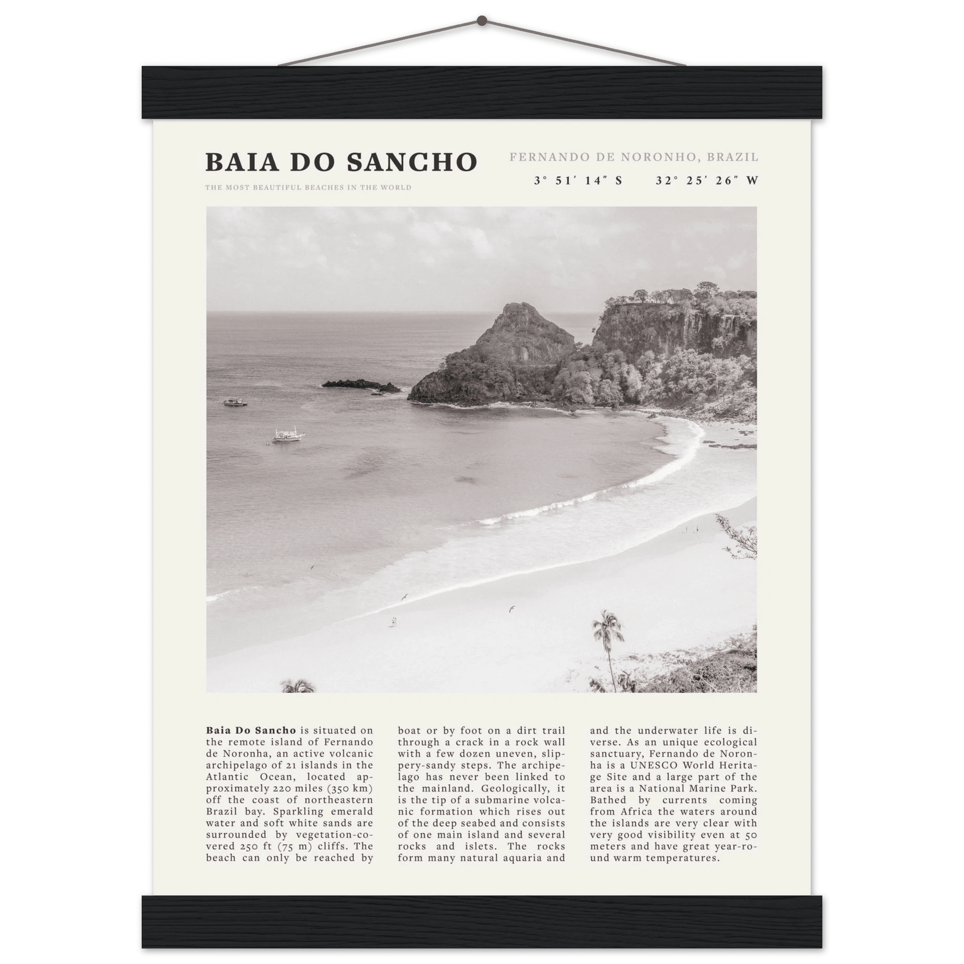 Baia Do Sancho Poster | Black & White Brazil Beach Wall Art | Fernando de Noronha - Evergreen Posters