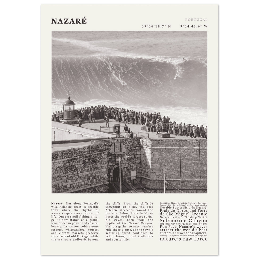 Nazaré Portugal Poster Black and White – Vintage Big Waves Surf Print (Digital & Printed Options) - Evergreen Posters