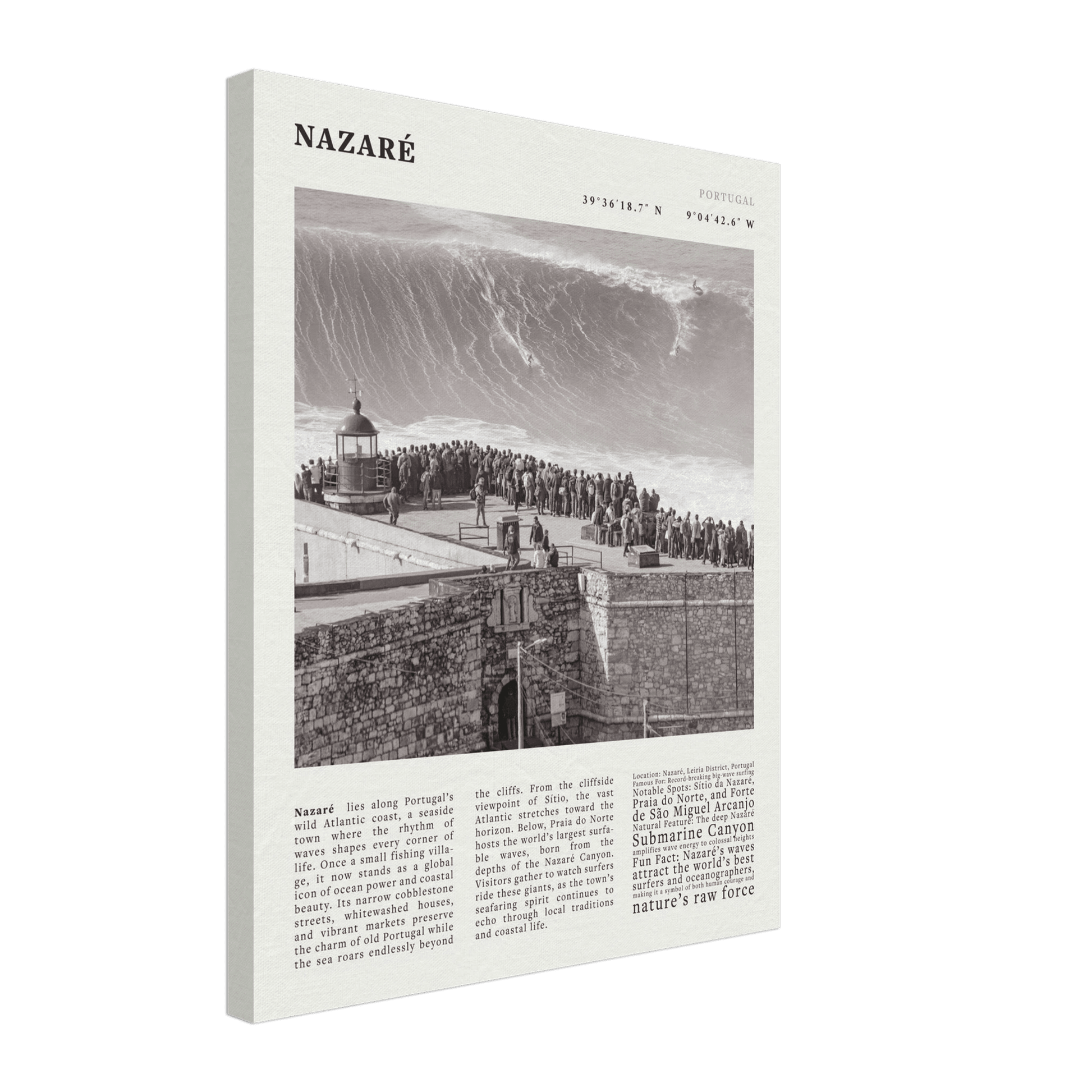 Nazaré Portugal Poster Black and White – Vintage Big Waves Surf Print (Digital & Printed Options) - Evergreen Posters
