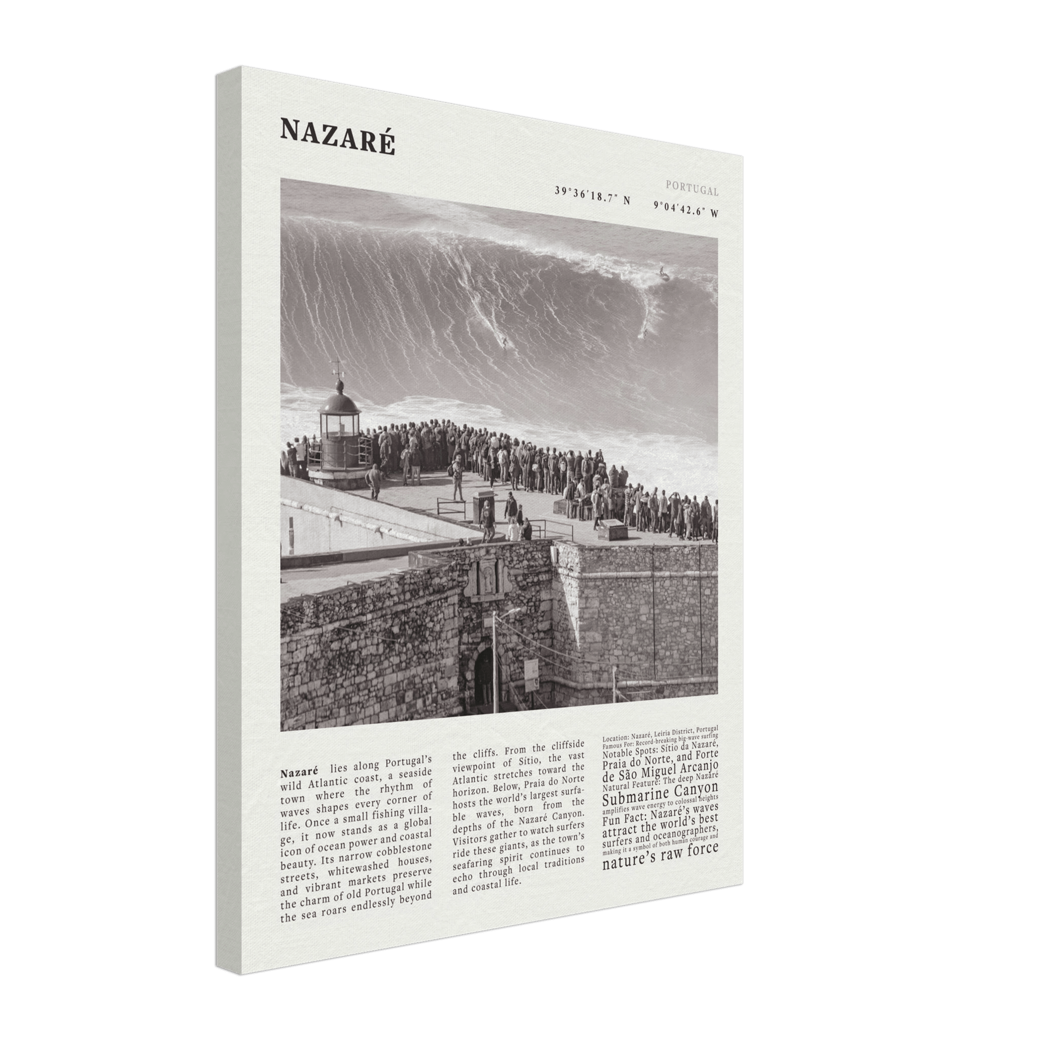 Nazaré Portugal Poster Black and White – Vintage Big Waves Surf Print (Digital & Printed Options) - Evergreen Posters