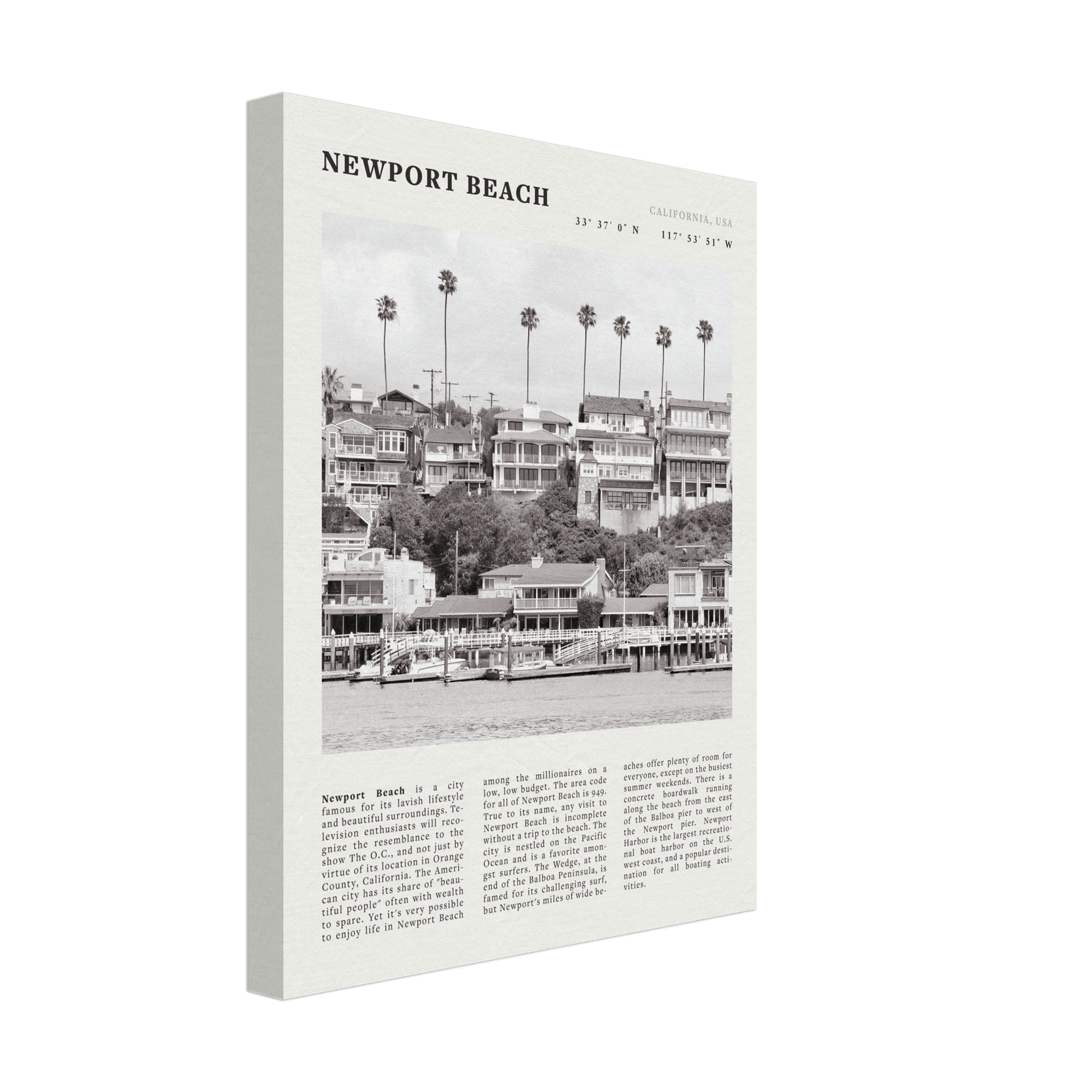 Newport Beach Poster | Black & White California Harbor Wall Art | Coastal Print - Evergreen Posters