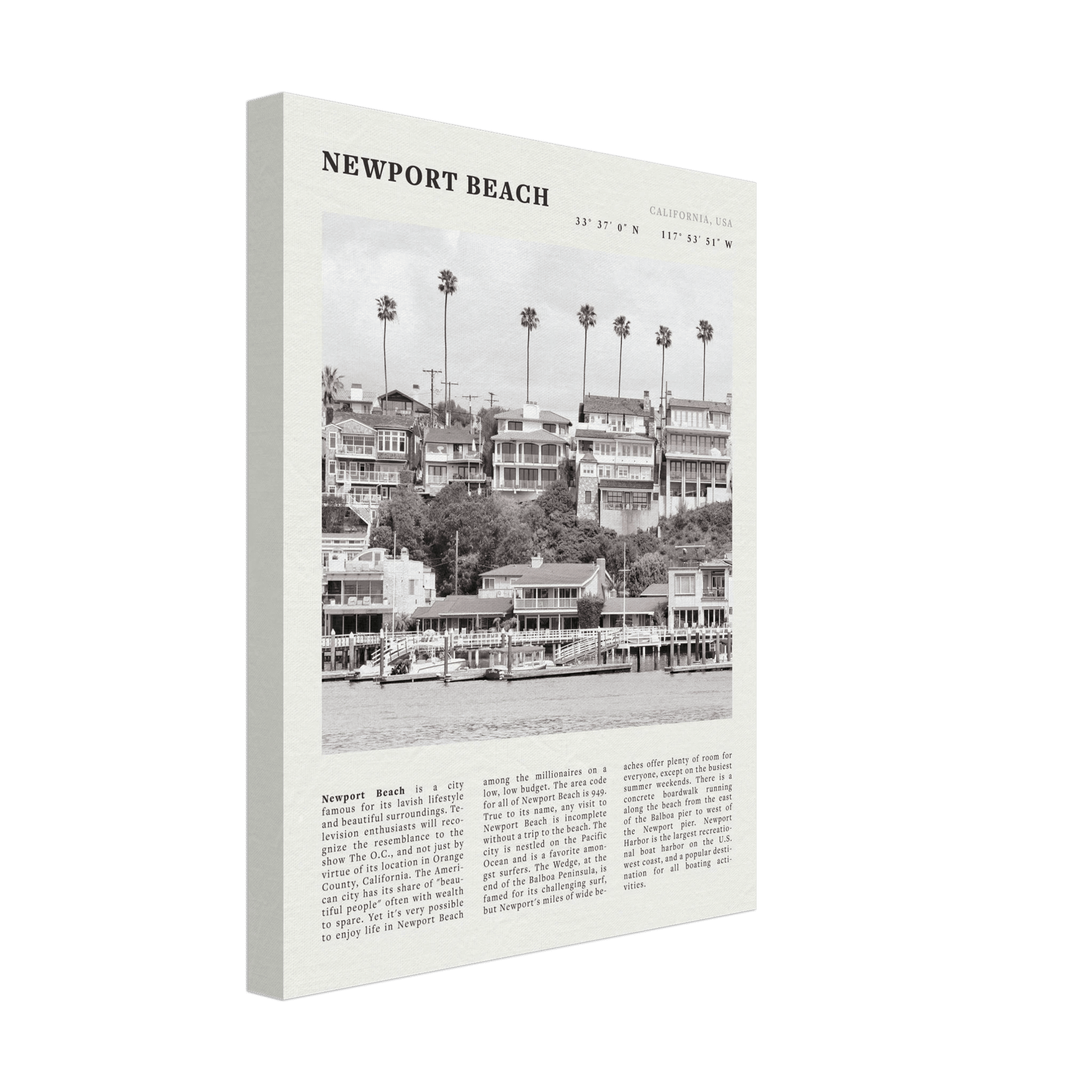 Newport Beach Poster | Black & White California Harbor Wall Art | Coastal Print - Evergreen Posters